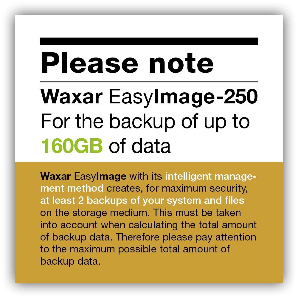 Waxar EasyImage-250 Bundle, High-End Backup Software inklusive Speicher 256GB, läuft sofort ohne Installation, kompatibel mit Windows | Mac | Linux, Laptop-Edition, 1 Gerät, Life-Time License, EN