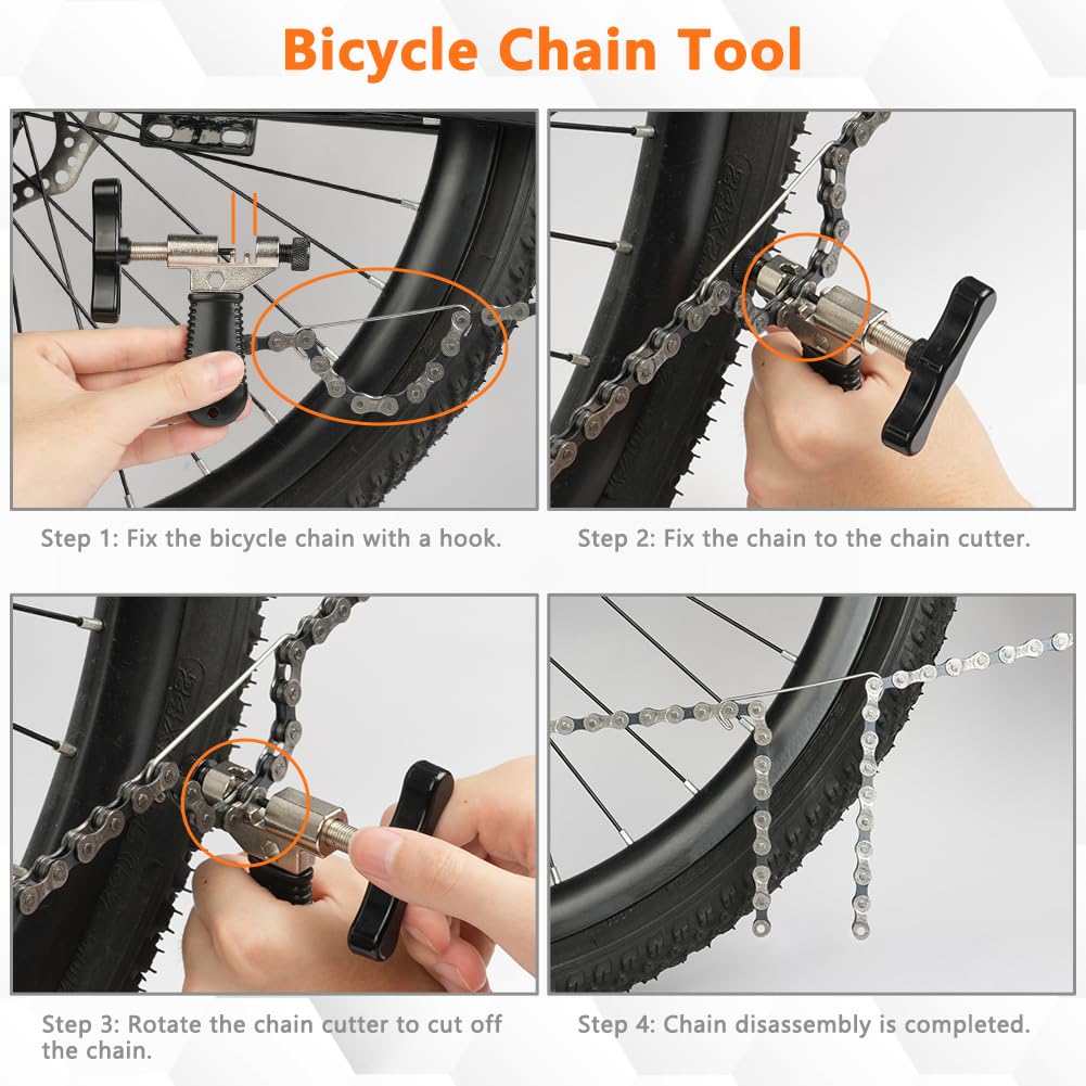 flintronic Zestaw narzędzi do łańcucha rowerowego, 4-w-1 zestaw narzędzi do łańcucha rowerowego, szczypce do łańcucha rowerowego+wskaźnik zużycia łańcucha+szczypce do łańcucha rowerowego+4 pary