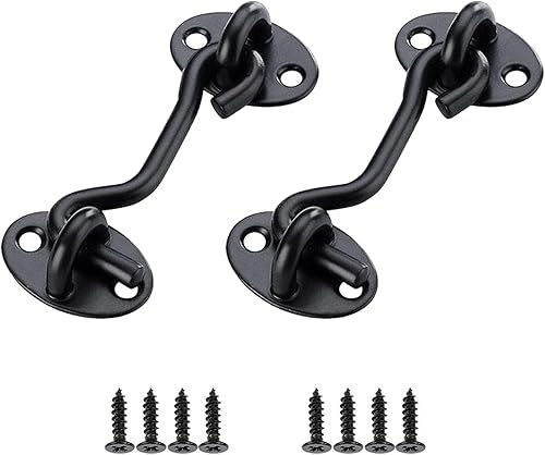 Helonge Cerradura de puerta de granero, gancho de acero de 4 pulgadas y pestillo para puerta, color negro