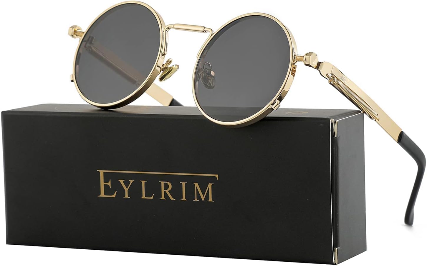 EYLRIM Round Steampunk Sunglasses Hippie Circle Glasses Gothic Metal Frame 100% UV Blocking Lens - Image 2