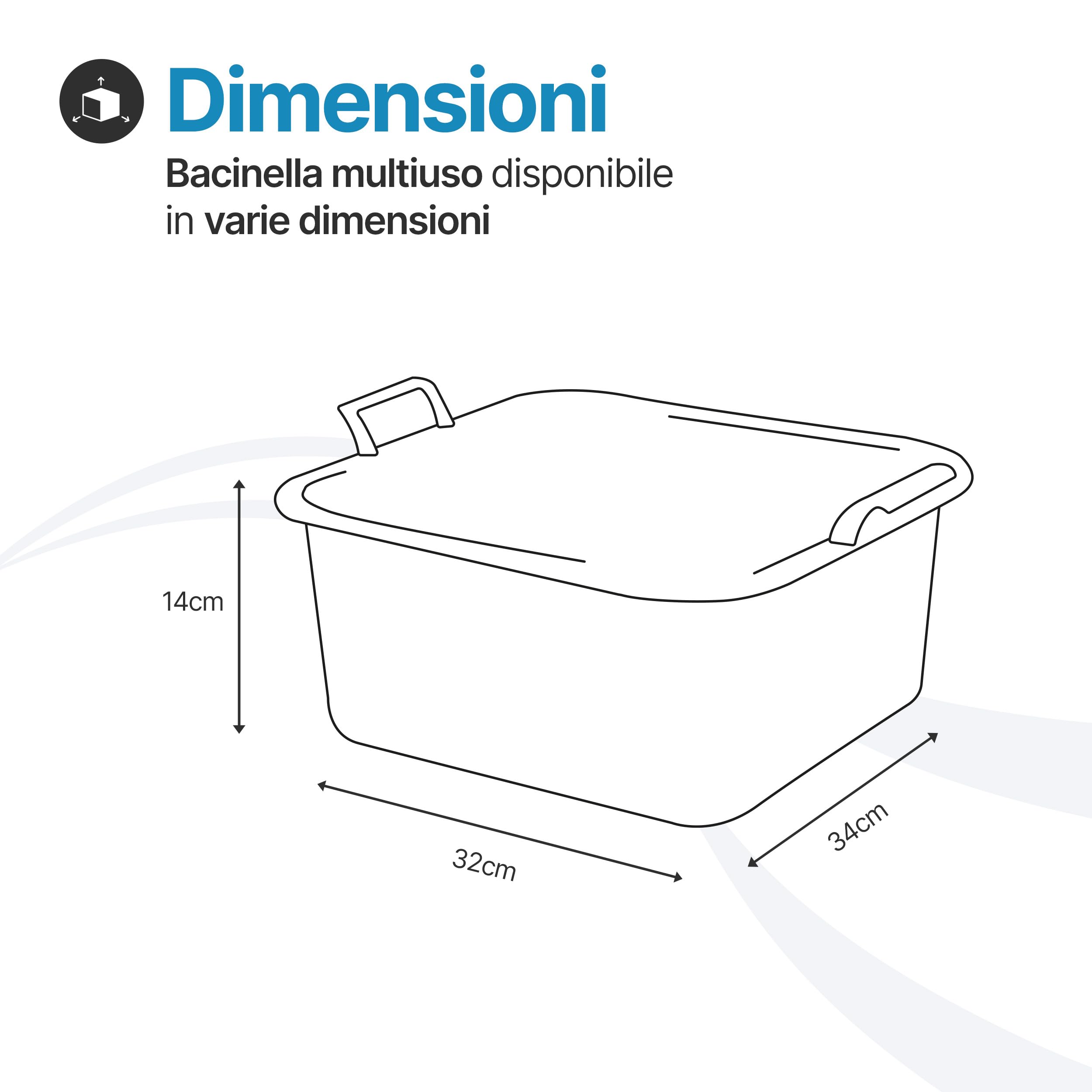 Tomaino - Bacinella Rettangolare Grande in Plastica Rigida 10 litri - Portabiancheria Multiuso per Casa e Lavaggio Panni Cane - Catino per Bucato