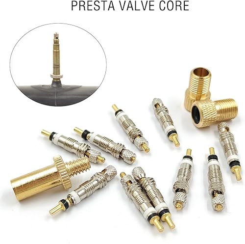 Miniatura 3 de 10 piezas Presta núcleo de válvula con 3 piezas de adaptador de válvula Presta a Schrader, válvula sin cámara, núcleo de repuesto de bicicleta,