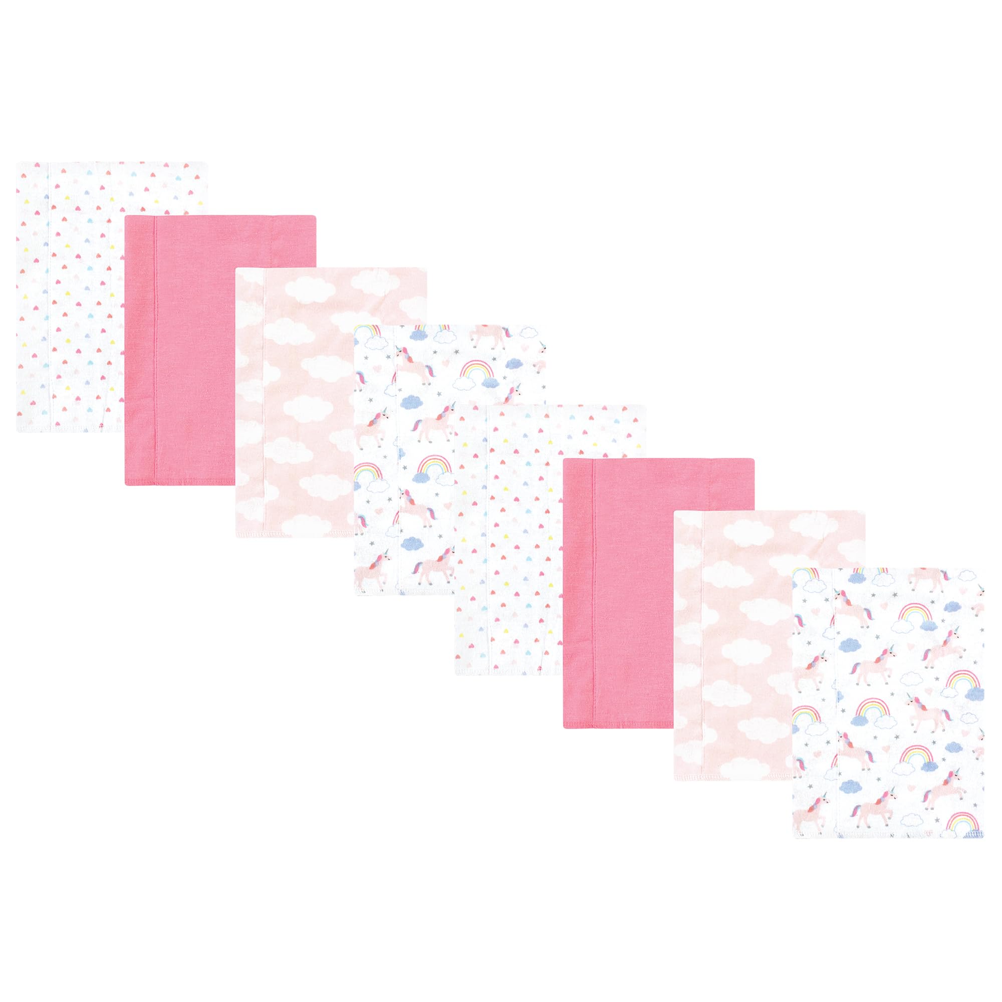 Hudson Baby Cotton Poly Flannel Burp Cloths Multipack, Unicorns Rainbows 8-Pack, One Size