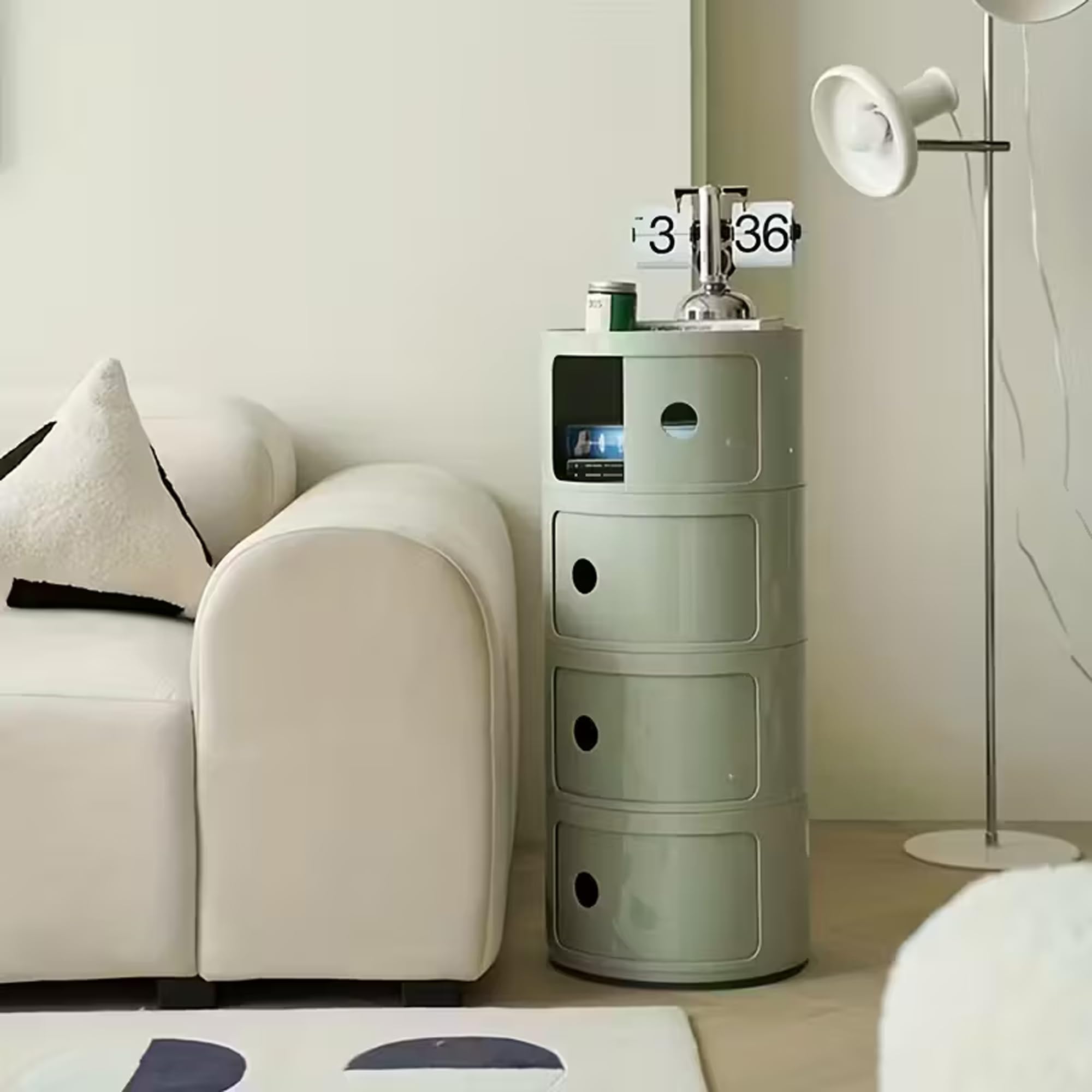 The Artment Light Green Color 4 Tier Totem Tower, Modern Cylindrical Storage Cabinet with Rotating Doors, Multi-Tier Modular Bedside & Side Table Organizer | Use For Home & Office-image-30
