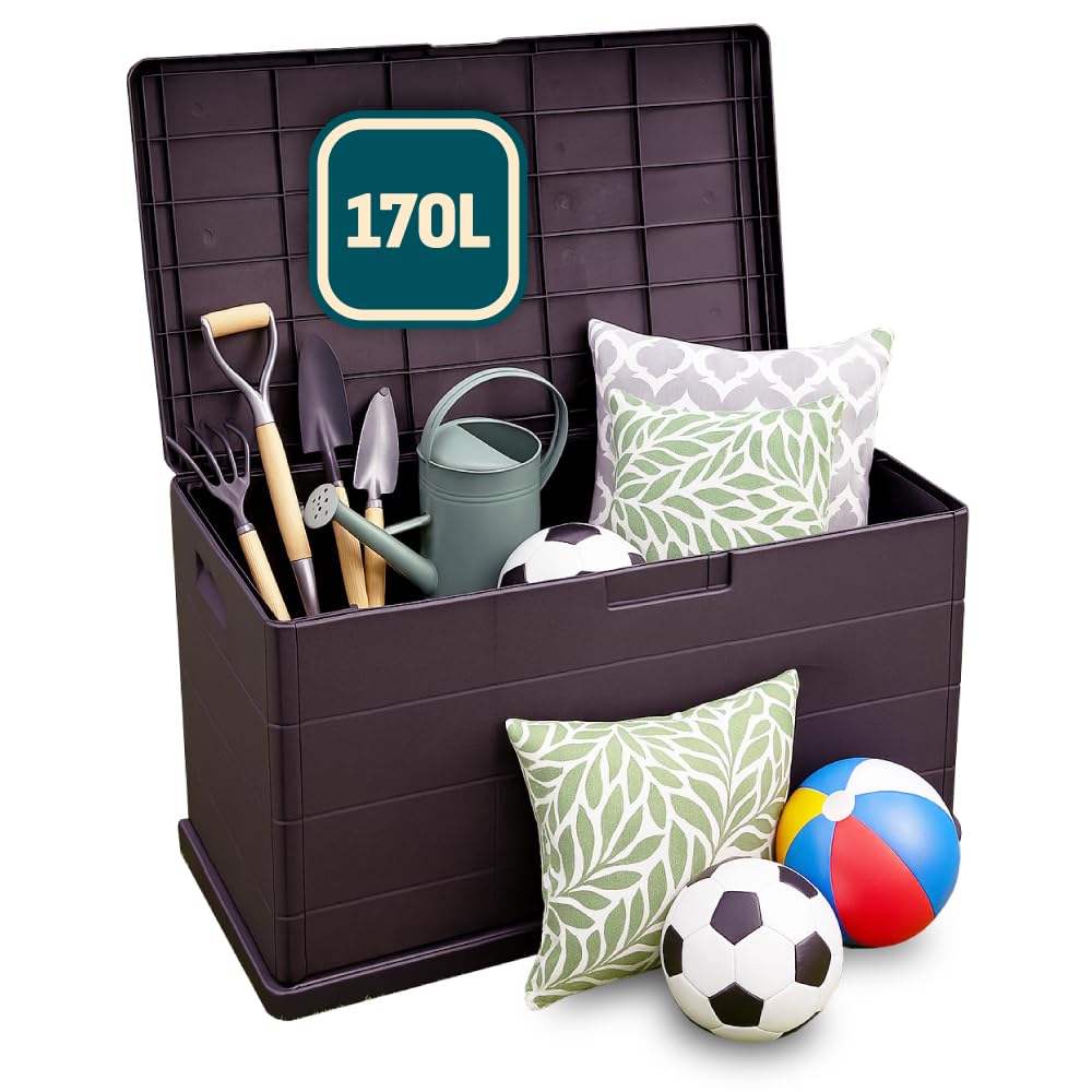 Outdooroasis Gray 170L Garden Storage Box – Waterproof Outdoor Storage Chest With Lockable Lid & Handles – Compact Plastic Garden Storage For Cushions, Tools & Parcels – Anthracite