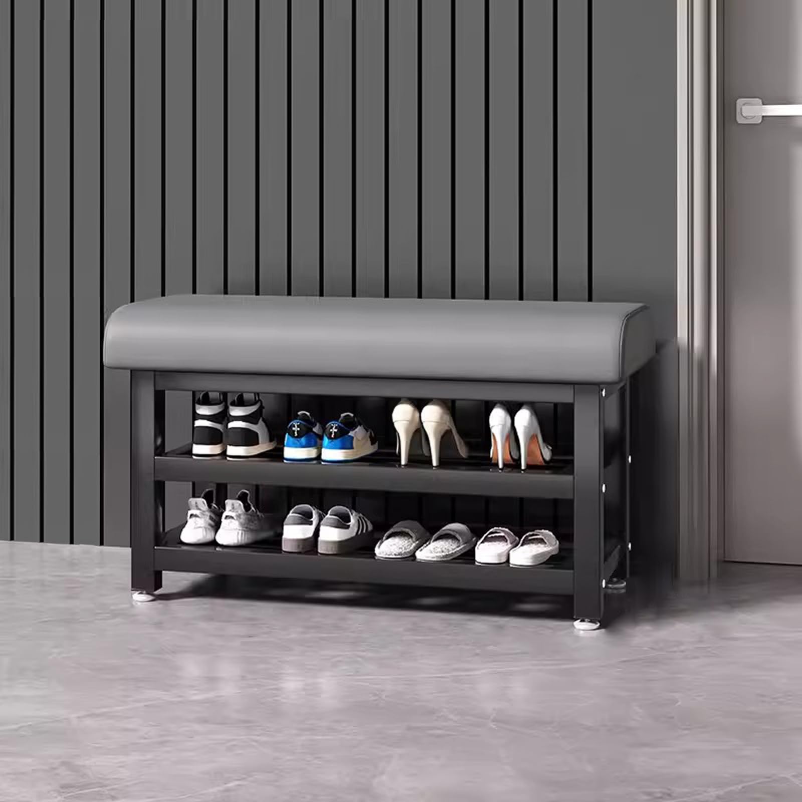 LWJSOCP Home Shoe Bench Entryway Shoe Storage Compact with Container Bedroom & Living Room Furniture Gray 80cm (31.5in) – Stylish & Functional Solution for Shoes