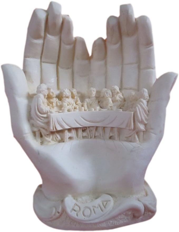 SHIVANIART Jesus Last Supper Hand Statue - Hand Made - POLYMARBLE 6"