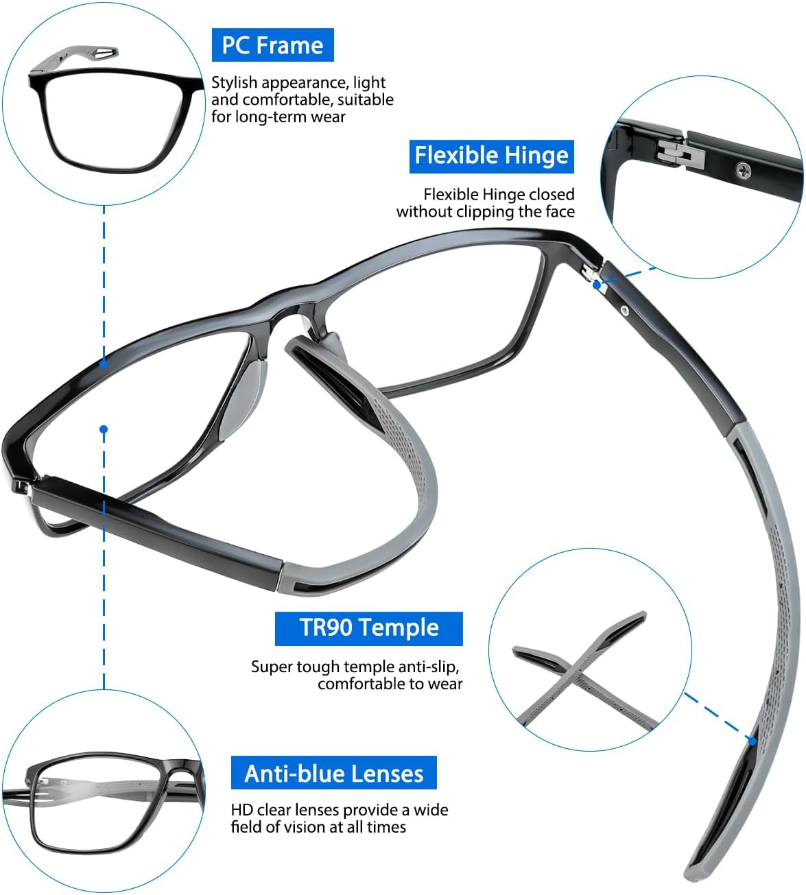 K.LAVER Photochromic Progressive Multifocus Reading Glasses Blue Light Blocking Multifocal Readers Spring Hinge Sunglasses - Image 5