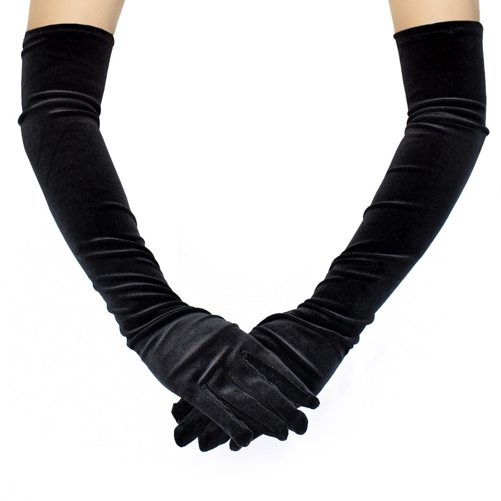 Sihaby Super Long Velvet Gloves for Women,Elbow Length Flapper Gloves,Finger Opera Evening Party Gloves,Black Bridal Gloves,1920s Costume Dance Gloves