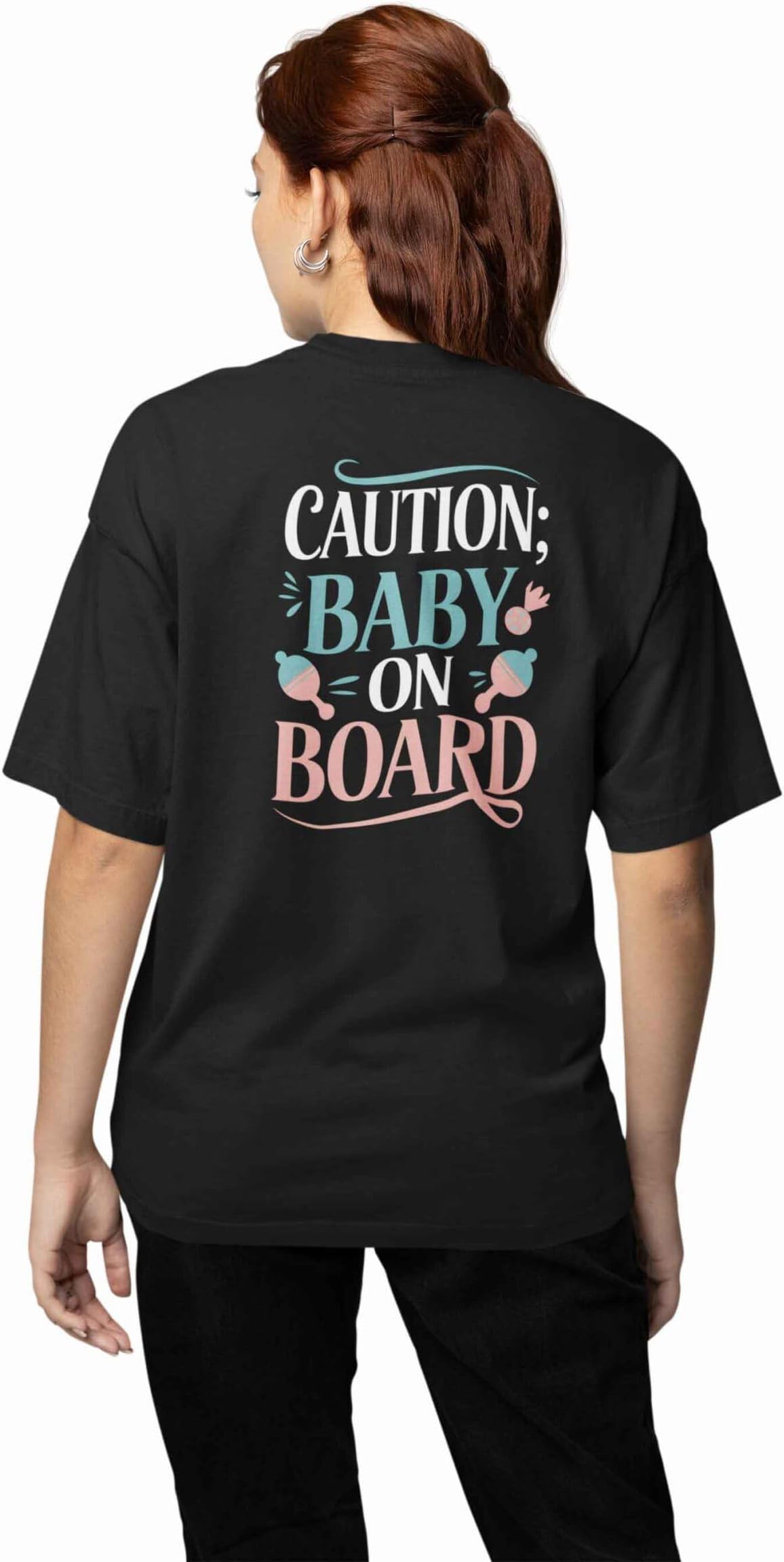 Maternity Oversized Tshirt | Oversize Tshirt for Women | Maternity Tops | Pregnancy Tops | Caution Baby on Board | Black | XS – XXL | 180 GSM