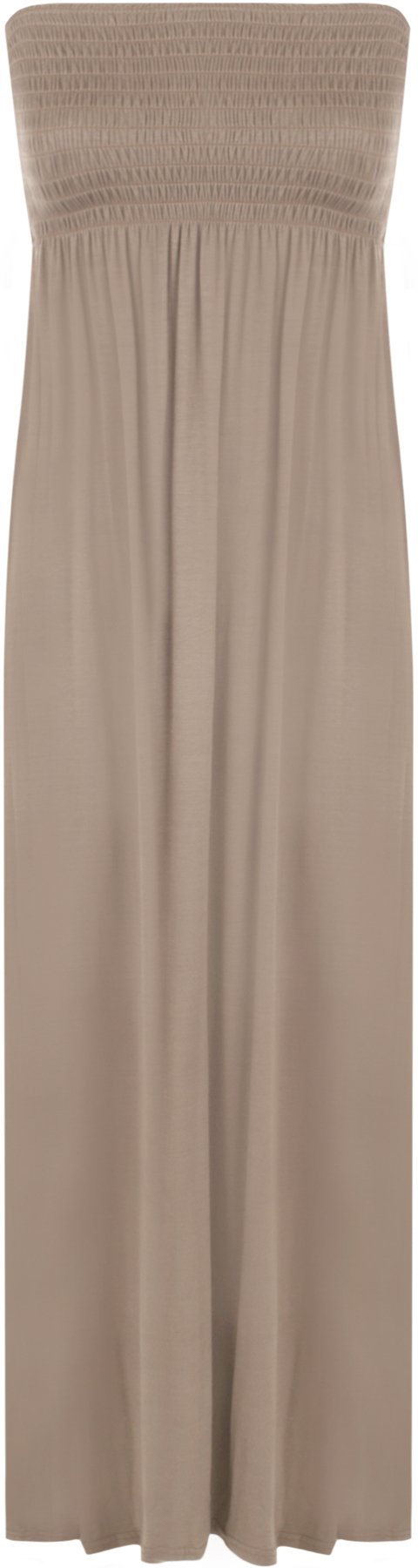 Wearall Women's Mocha. Plus Size Printed Bandeau Stapless Shirred Long Maxi Dress Mocha 20-22