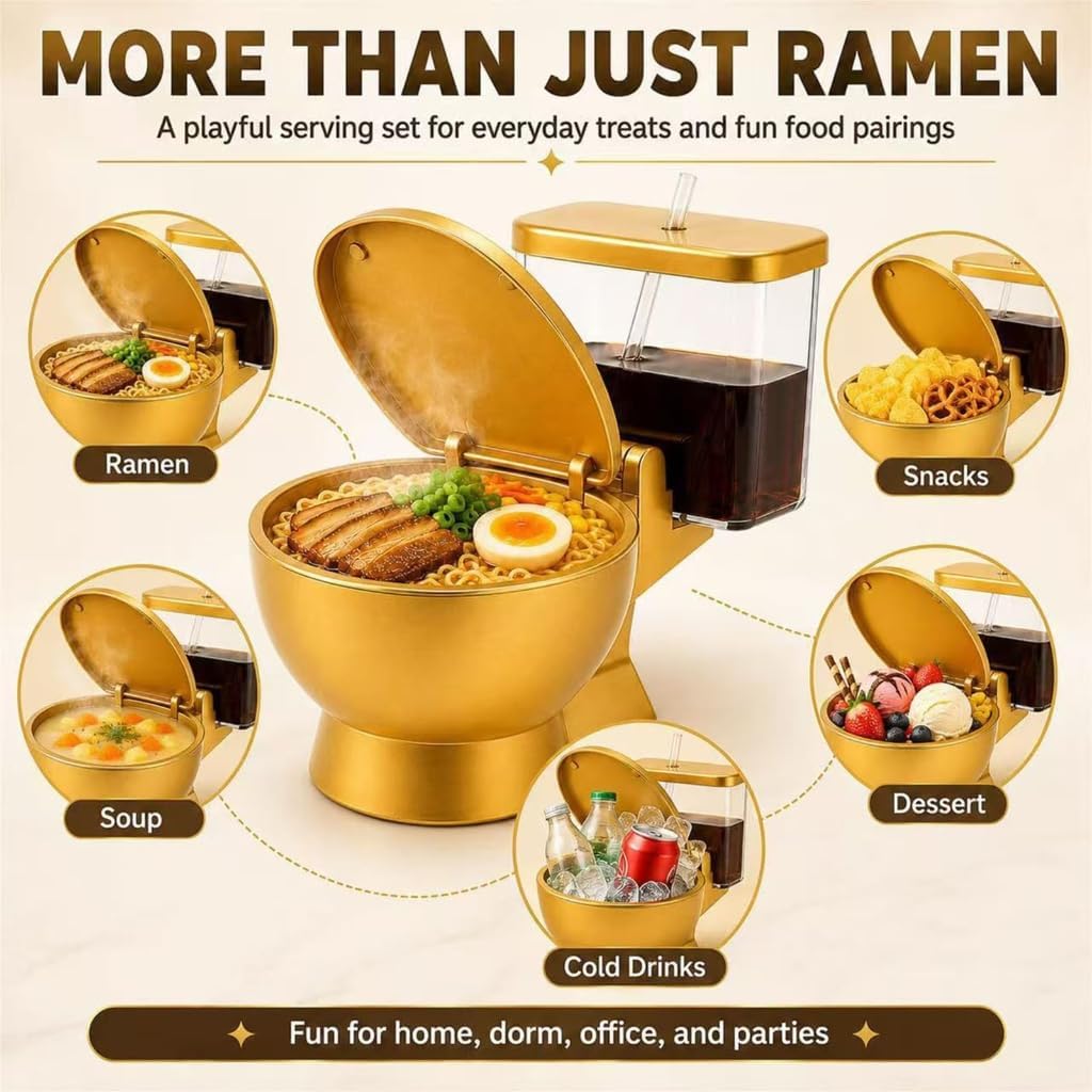 Toilet Ramen Bowl Set with Side Straw Cup for Dorm Dining and Soup