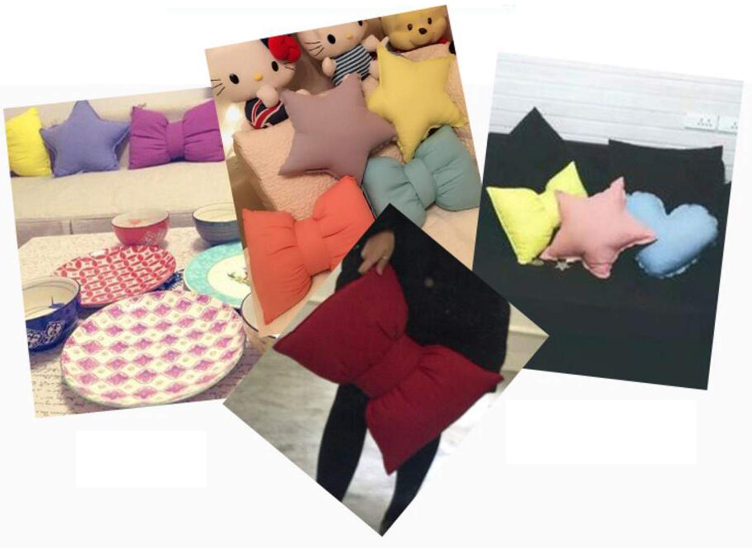 Ewindy Handmade Home Decor Bow Pillow Solid Color Sofa Cushion Napping Cotton Bow Pillow Car Waist Pillow Washable Pillow (Light Grey, Small)