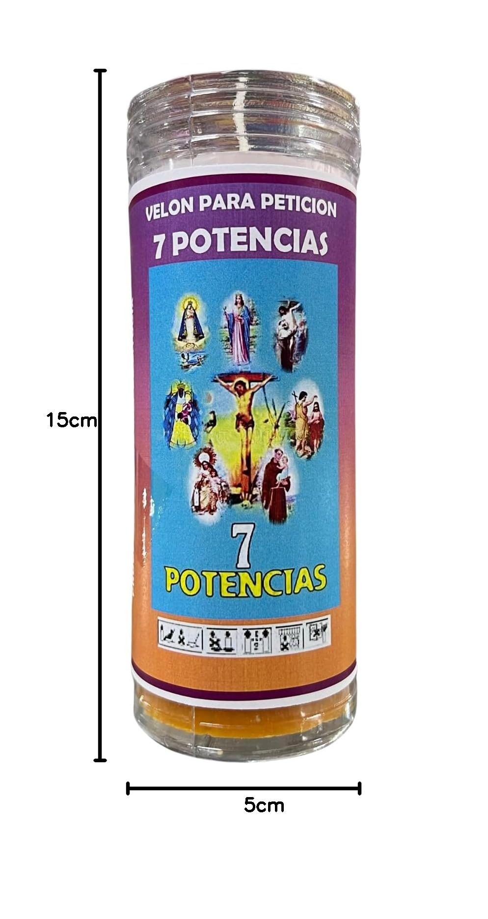 Velón de las 7 Potencias para Cualquier Tipo de Petición | Vela Especial con Aceite y Oración para Peticiones de Paz, Pasión, Amor, Riqueza, Protección, Salud, Sabiduría, Transmutación y Prosperidad.