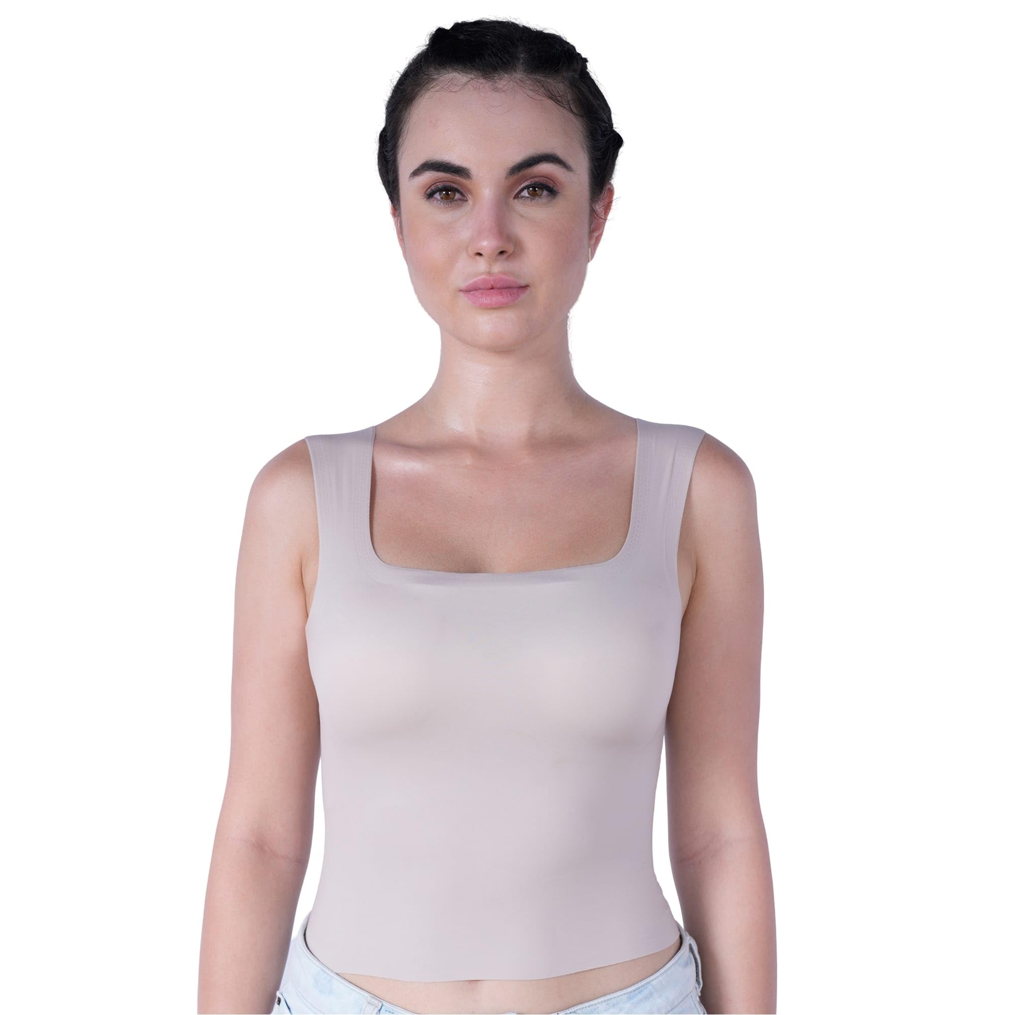 Seamless Padded Bra Top with Broad Straps & U-Neckline-image-47