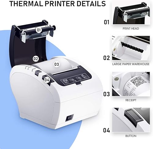Miniatura 8 de MUNBYN Impresora POS, impresora térmica de recibos de 3.150 in, impresora de cocina con cortador automático de montaje en pared, ESC/POS funciona