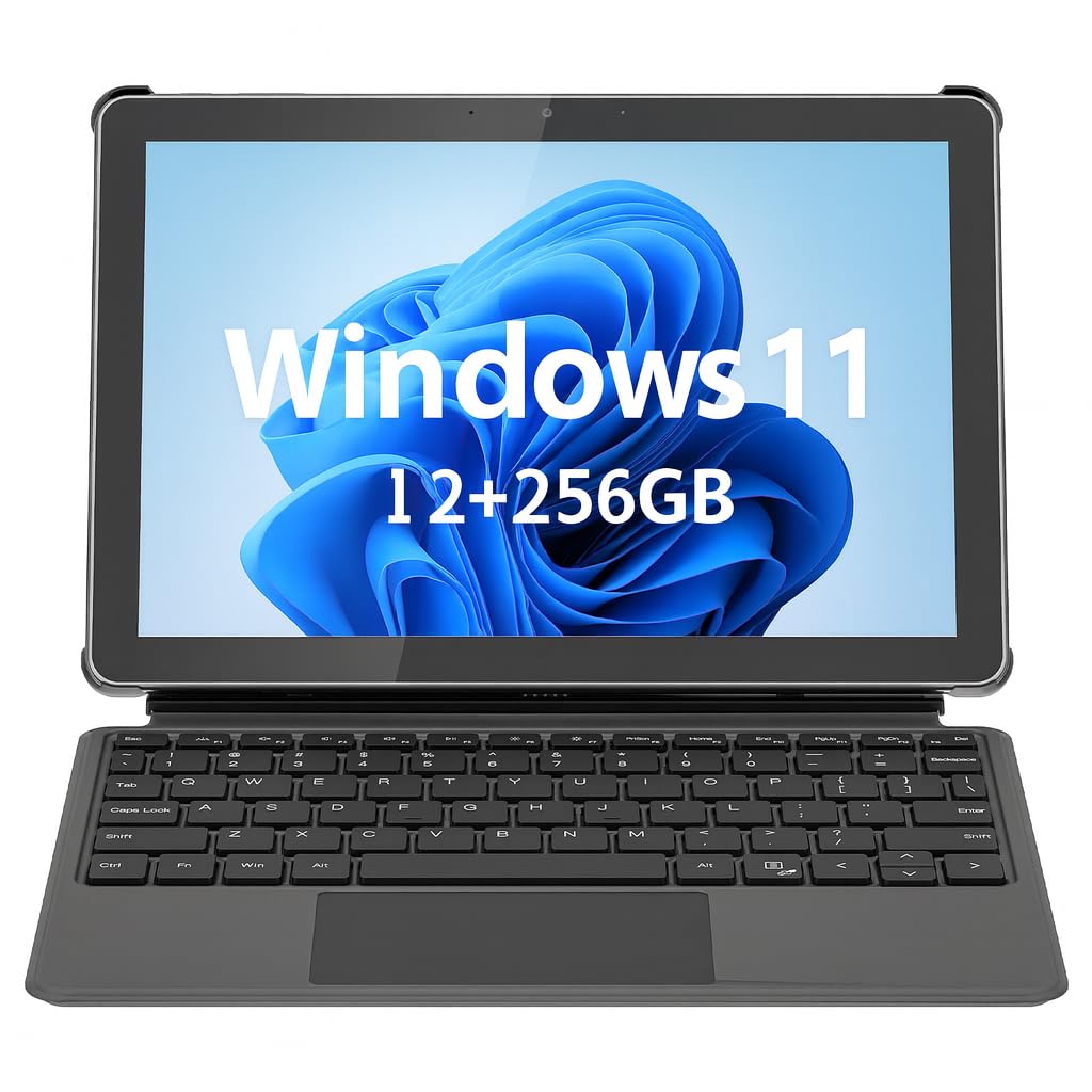 AWOW Windows 11 Tablet with Keyboard: 10.1" in-Cell Display Tablet PC, Mini Laptop 2-in-1, Intel N150, 12GB RAM 256GB SSD, PD 36W Fast Charging, WiFi 6, BT 5.0, HDMI, Type-C, 8MP+5MP Camera