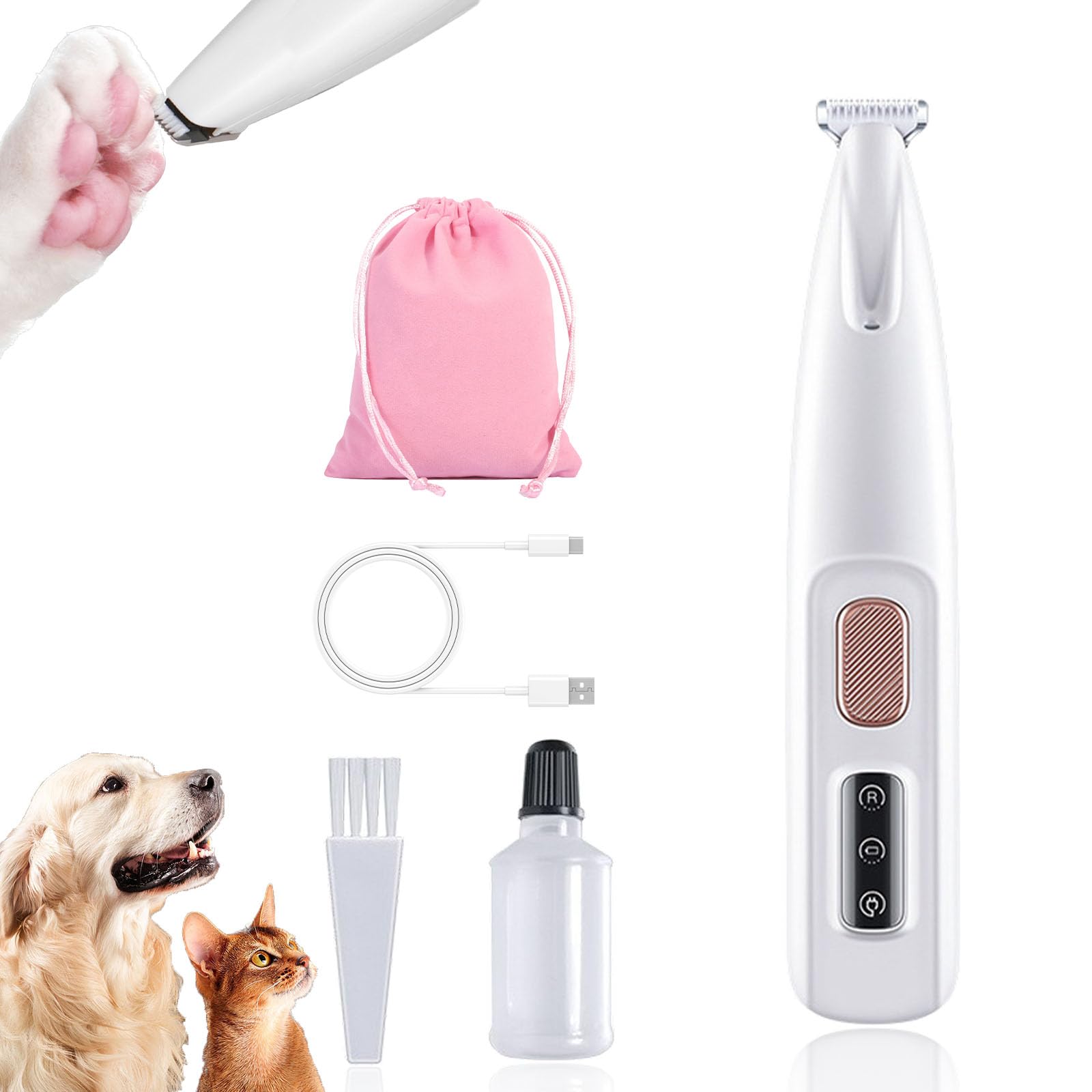 3 in 1 Electric Dog Trimmer, Dog Trimmer for Paws, Electric Dogs Trimmers, Rechargeable Waterproof, Cat Paws Trimmerr, Low Noise for Trimming Dog's Hair Around Eyes, Ears, Face (1Pcs)