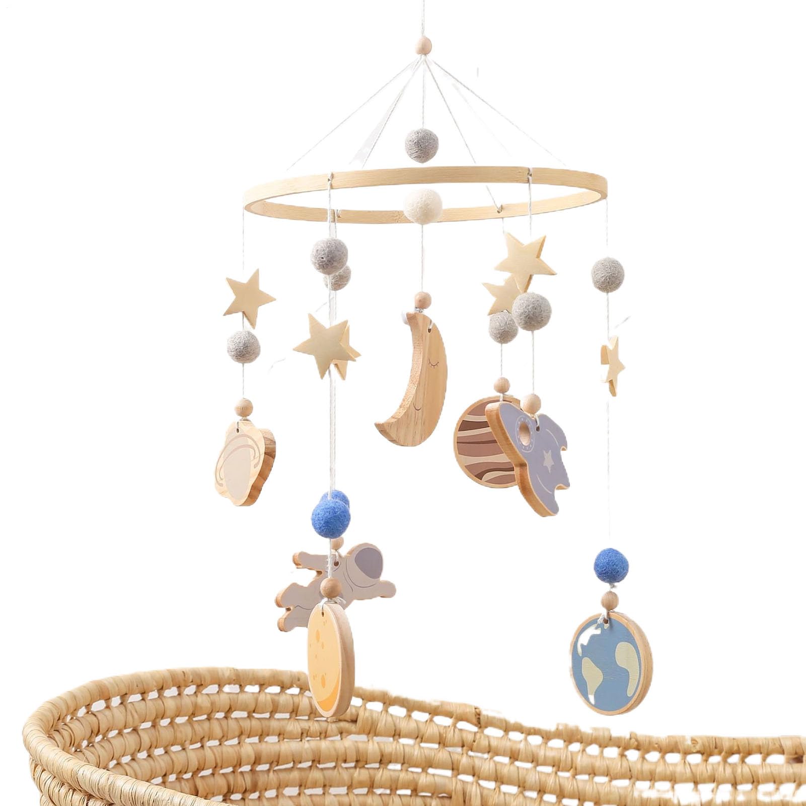 Mobile per culla in legno, design girevole a 360°, rilassante, con del | Mobile da appendere in legno per culla per camera dei bambini, biancheria da letto, gioco, sonno, viaggio e notte