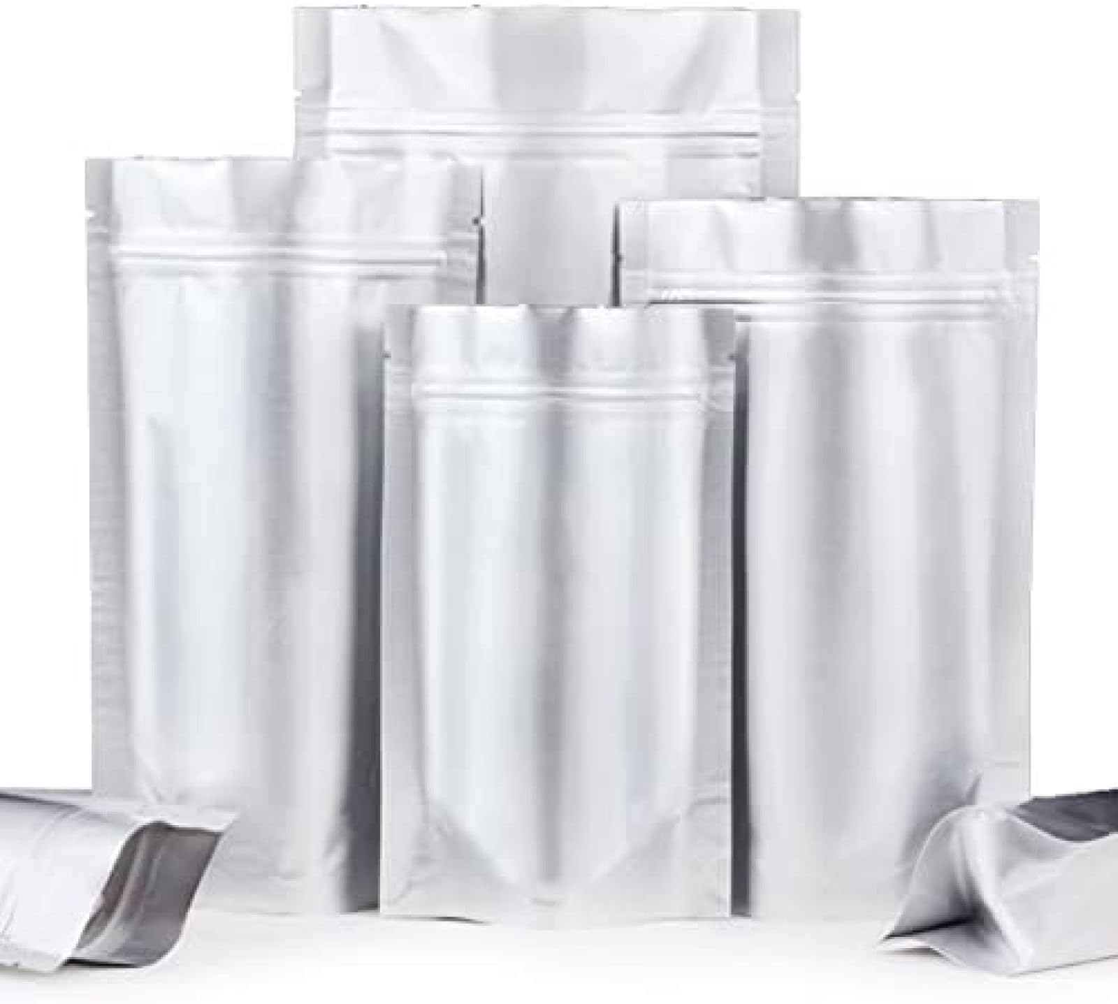 Mylar-Folie Standbodenbeutel, 100 Stück, wiederverschließbar, mit Reißkerbe, 16 x 24 cm, wiederverwendbar für Snacks und verpackte Waren