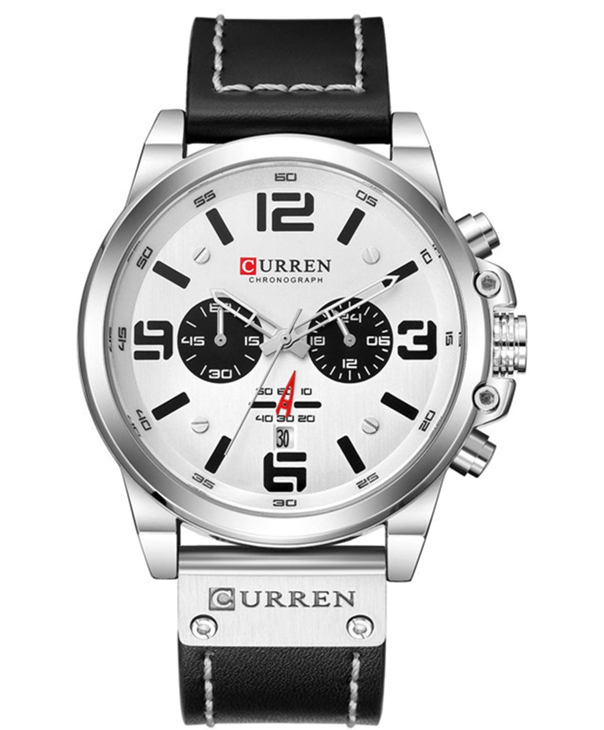 MASTOP Fashion Mens Watch Leather Military Stopwatch Waterproof Chronograph Watch Mens Quartz Watch with Date