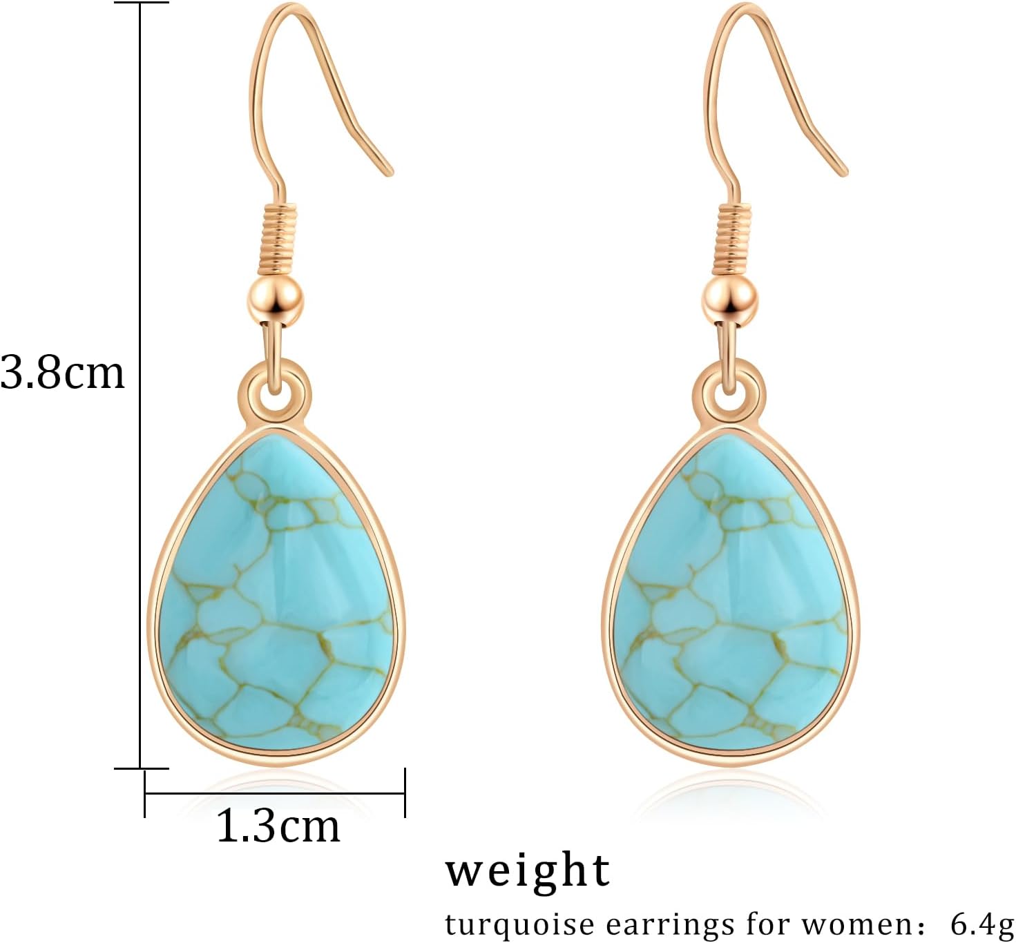 Turquoise Dangle Earrings for Women-14K Gold Plated Teardrop Earrings for Women Handmade Drop Gemstone Earrings Turquoise Jewelry for Women - Image 3