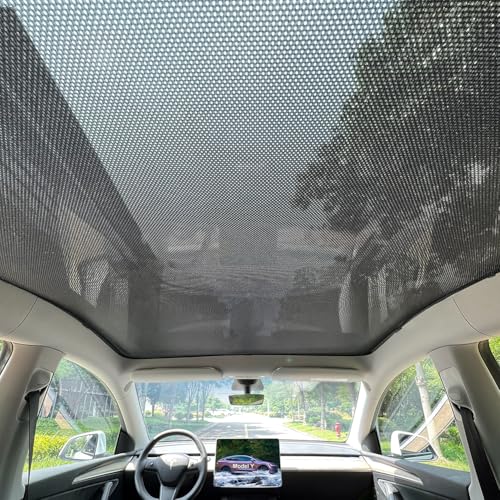 Image of Breathable Mesh Sunshade for Tesla Model Y Juniper /Launch, Thin Lightweight Glass Roof Sunshade, UV Blocking & Ventilation, Easy Clip Install, Foldable with Storage Bag