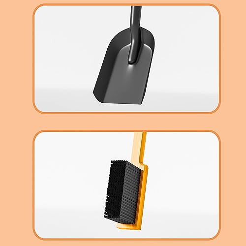 Miniatura 6 de Kingson Pala de chimenea y cepillo negro, juego de recogedor pequeño, acero duradero, juego con recogedor de chimenea y cepillo, pala de carbón