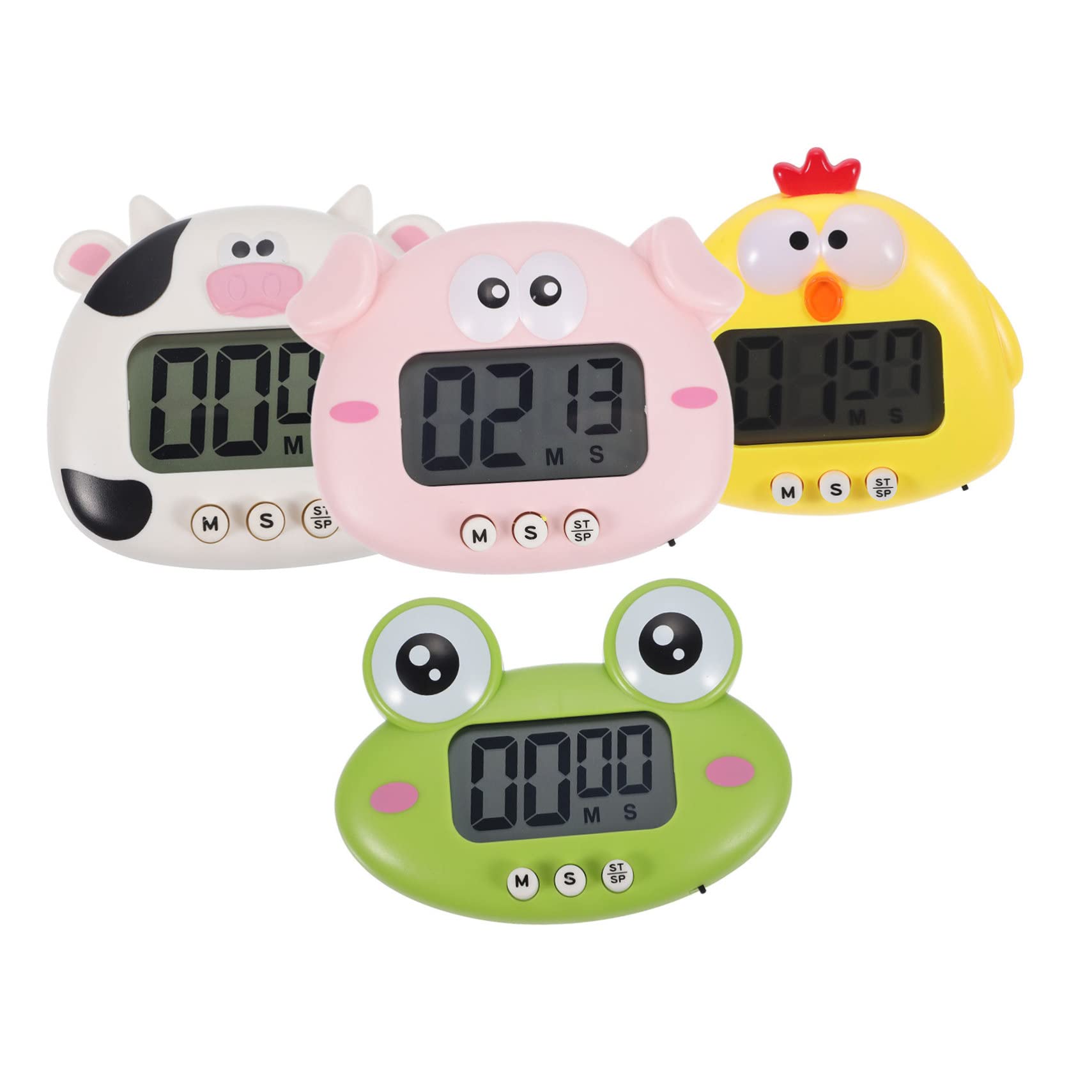 NOLITOY Minuteur avec Forme d'animaux Mignons Magnétique Cuisine Numérique 4 Pièces en Plastique Léger pour Gestion Temps en Pâtisserie et Friture