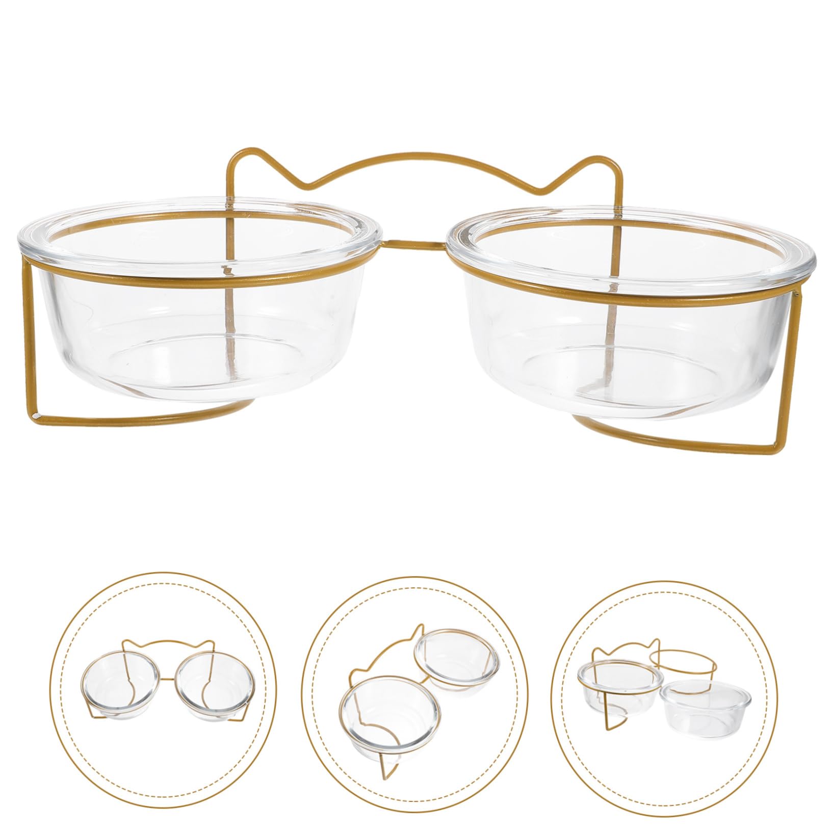 Toyvian Gamelle Double en Verre Inclinée pour Animaux de Compagnie, Bol Surélevé Facile à Laver Support Créatif en Métal, Adapté pour Chats et Chiens