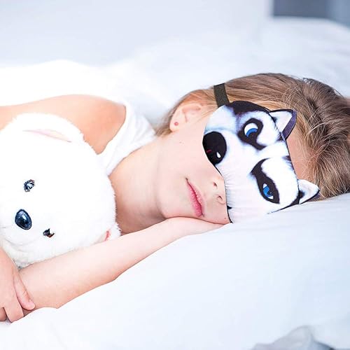 Miniatura 6 de Paquete de 8 mascarillas divertidas para dormir con diseño de animales lindos para dormir, gatos, perros, máscaras de felpa suave para dormir,
