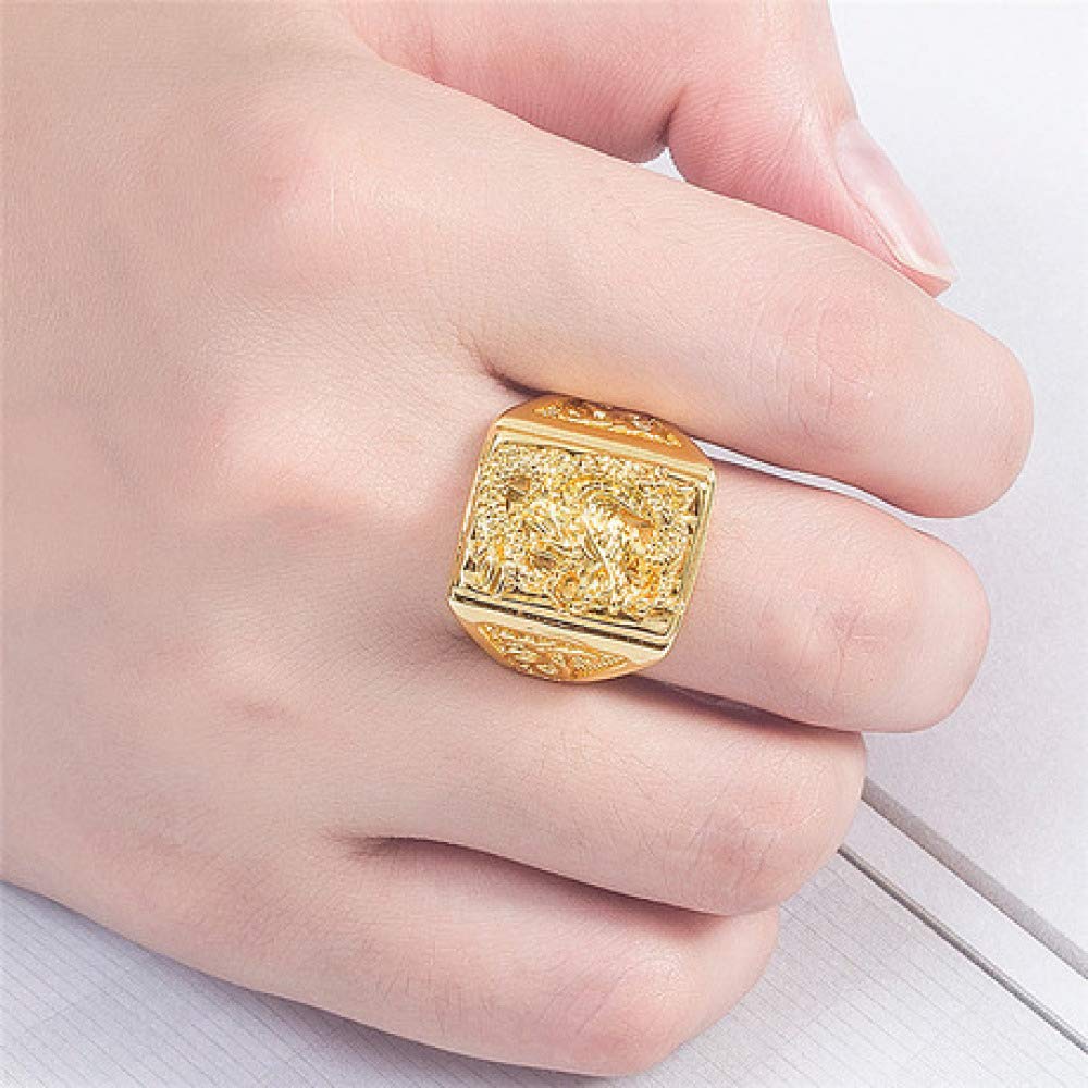 CFWSHJ Kupfer vergoldeter, geschnitzter, quadratischer Scheibenring, verstellbar, Bully-Herrenring, Schmuck