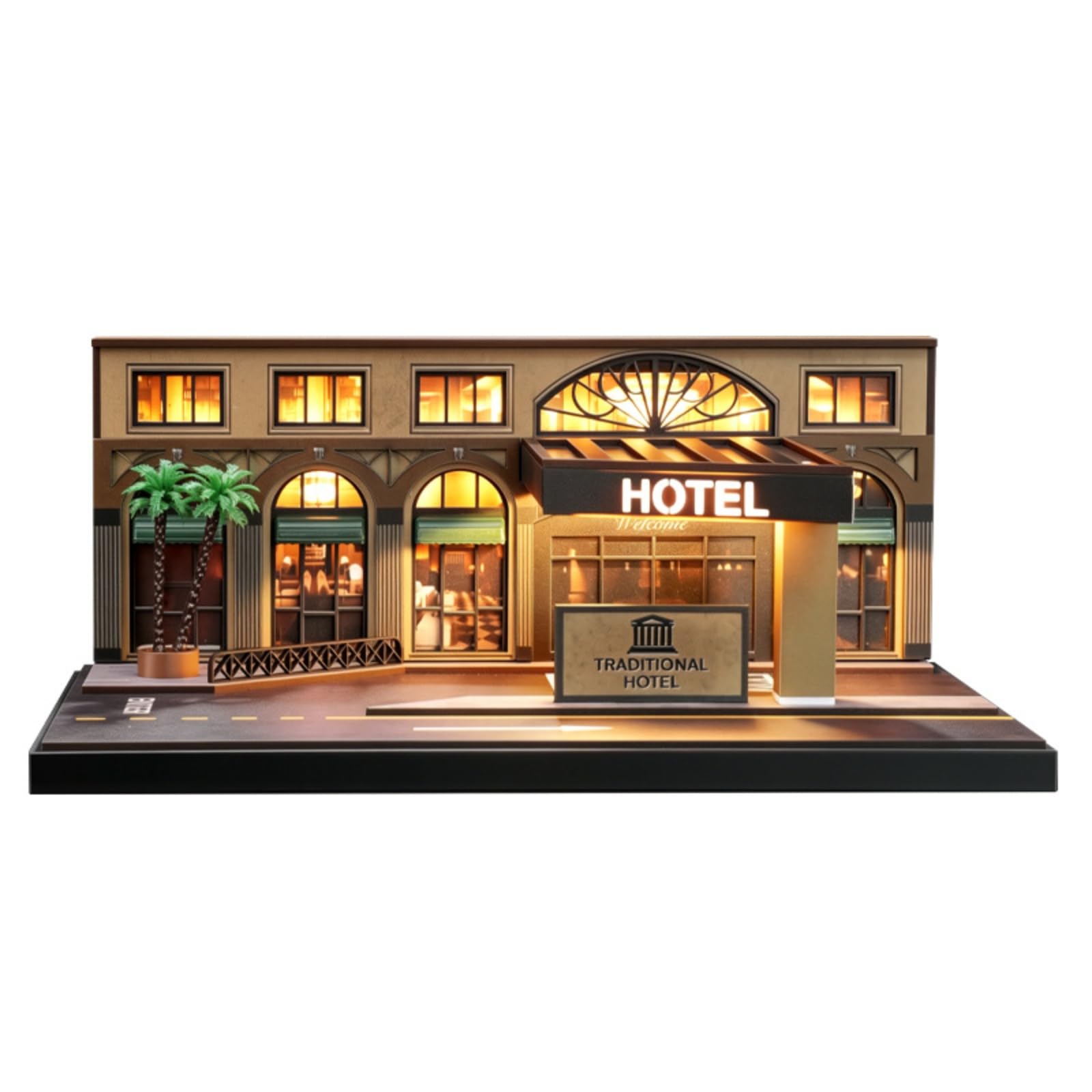 perfeclan Hotel en Miniatura Compacto Diorama Iluminado, Maqueta alojamiento Mini Coches, verdaro, Maqueta Ecionamiento, para Escritorio, Coleccionis