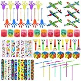 Herefun Kindergeburtstag Mitgebsel Gastgeschenke, 70 Teile Kindergeburtstag Spielzeugset, Kinder Give Aways Schnapparmbänder Mini Zauberwürfel Bambus Libellen Regenbogenspirale Partybeutelfüller