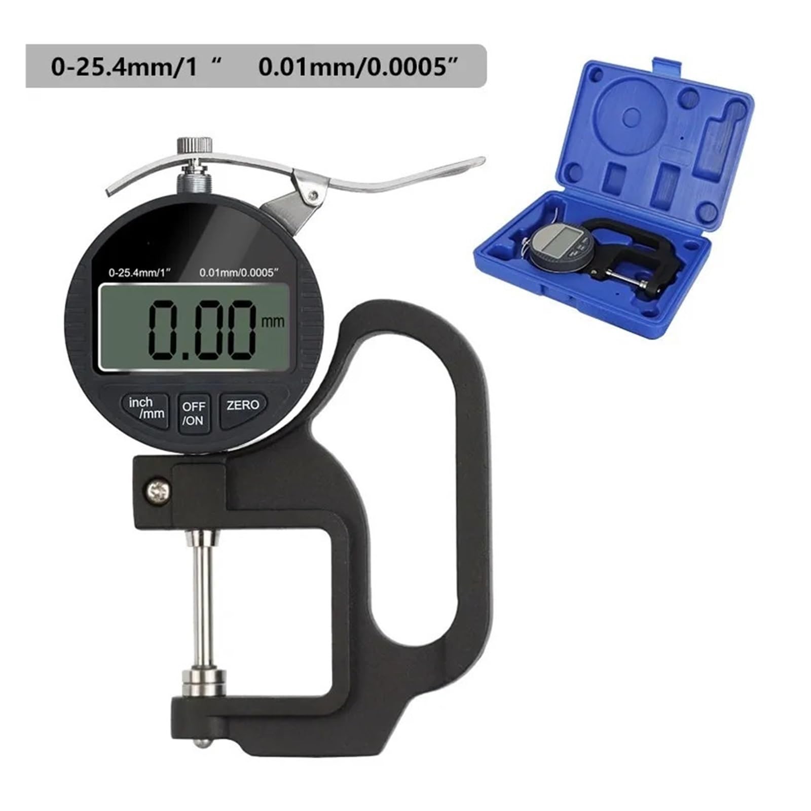 Mikrometr grubościomierz 0-12,7 mm/0-25,4 mm (0,001) Cyfrowy mikrometr elektroniczny miernik Testowanie średnicy(0-25.4mm(0.001))
