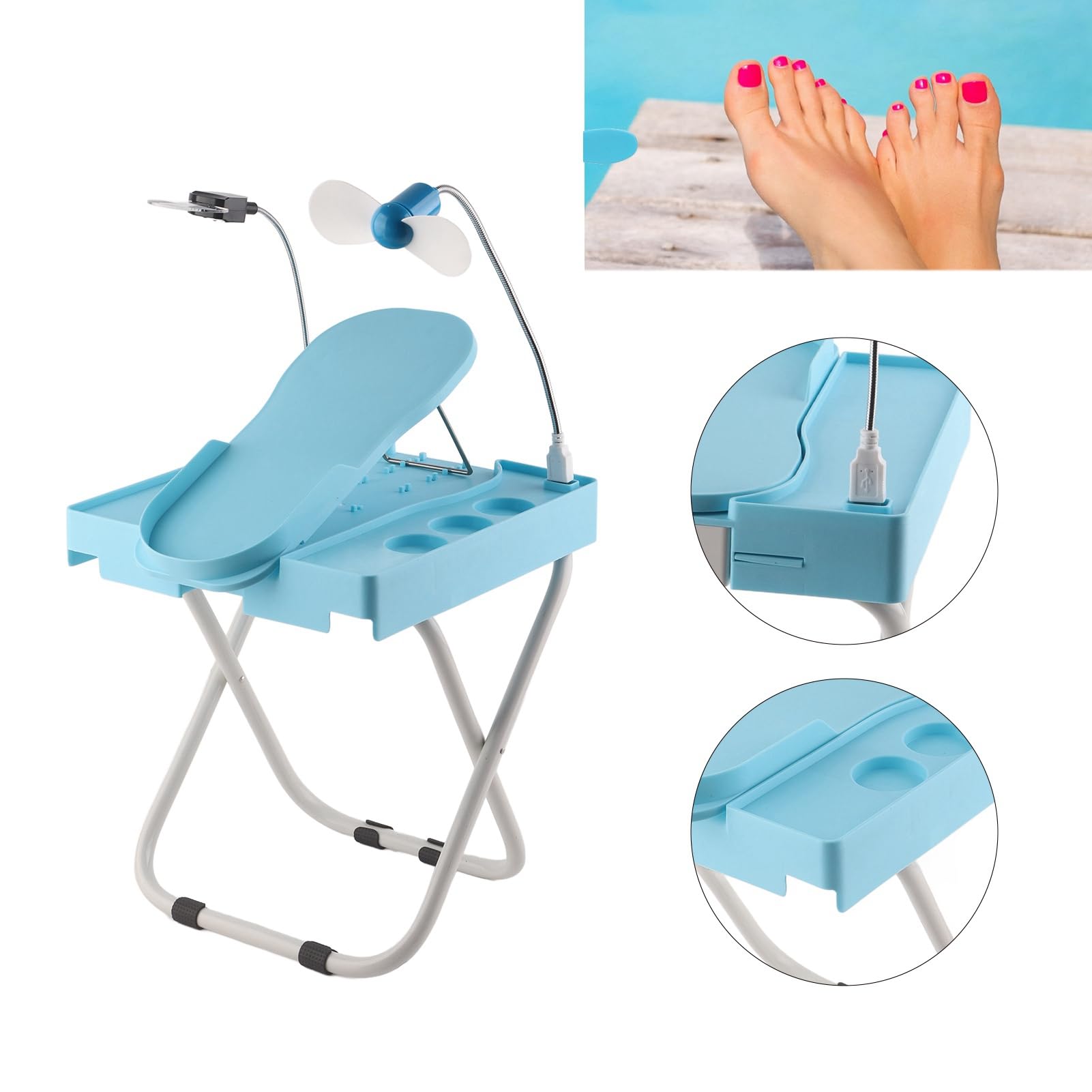 Pedicure Foot Rest, Professional Pedicure Foot Stand Stool Adjustable Pedicure Nail Pedal with Fan and LED - Image 3
