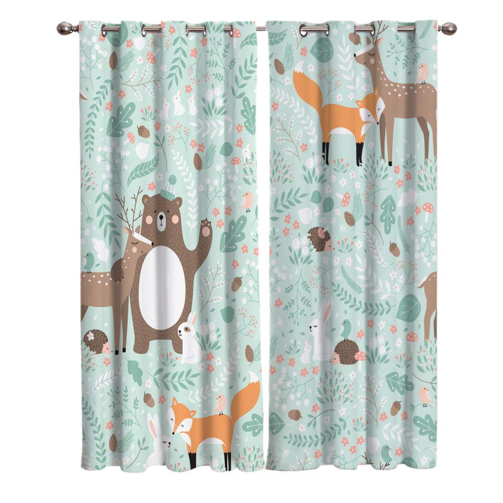 Rideau occultant animaux de la forêt - Lot de 2 rideaux imprimés 3D en polyester 220x215cm