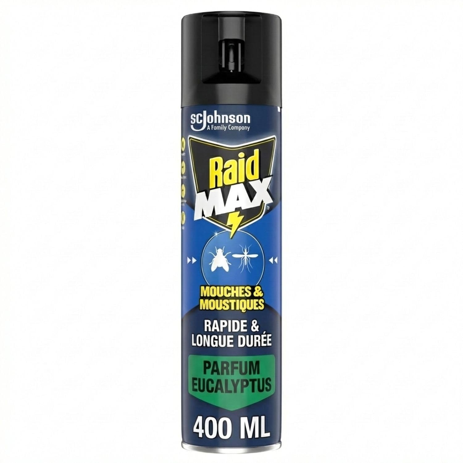 Raid Max Aérosol Mouches et Moustiques 2 en 1 Action Rapide Longue Durée Parfum Eucalyptus 24h