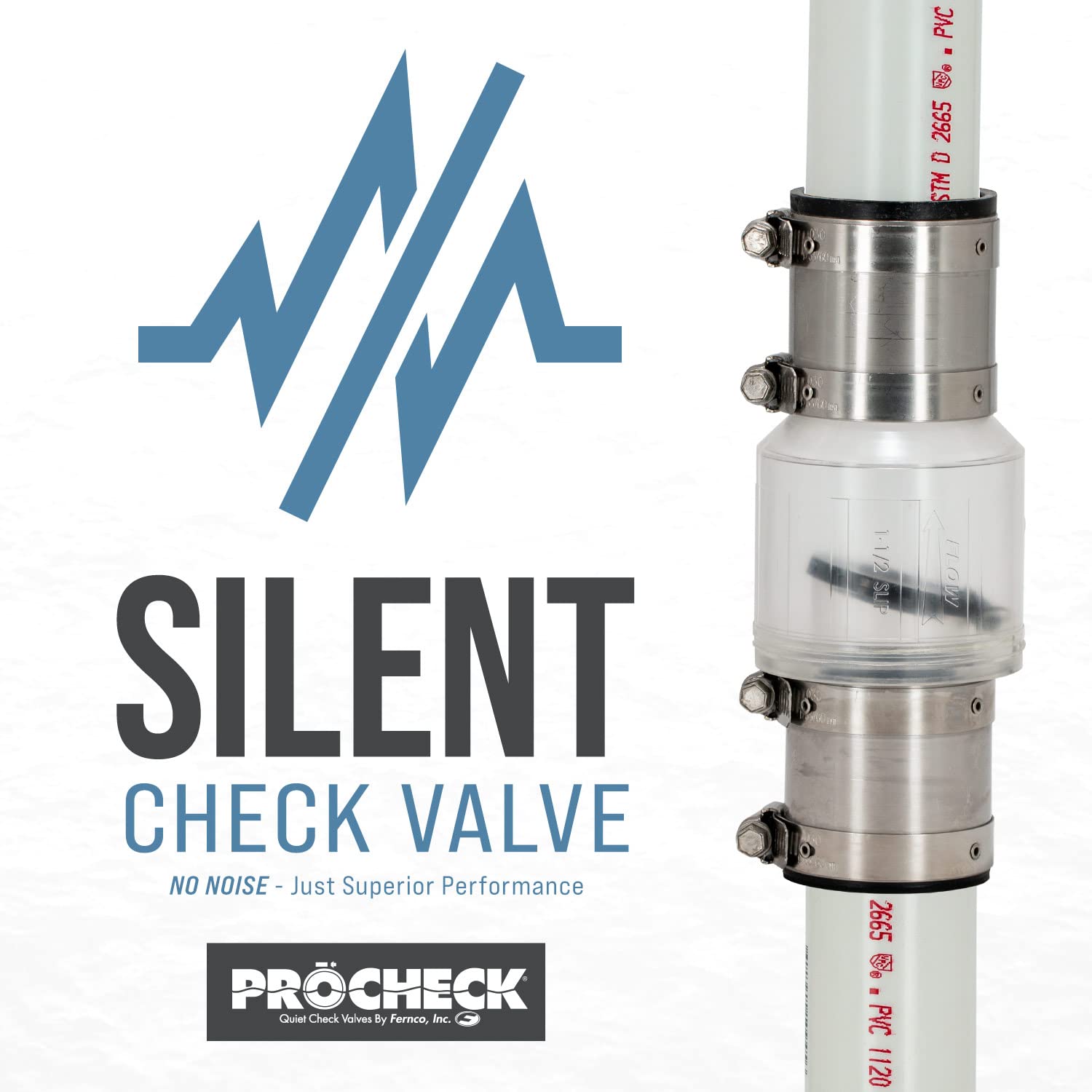 ProCheck Válvula de retención silenciosa de la bomba de sumidero con acoplamientos mejorados resistentes a las vibraciones, 1-1/2"