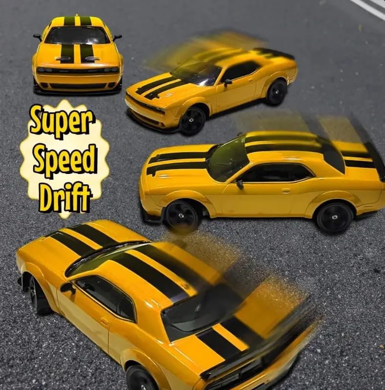 Image of Nitro Dodge Remote Control Car | 20Kmph, 2.4Ghz | Rc Drifting Car, Rc Car, 4 Wheel Drive, Boost Mode, Long Range Remote, Hard Plastic Top with LED Head Light (Yellow)