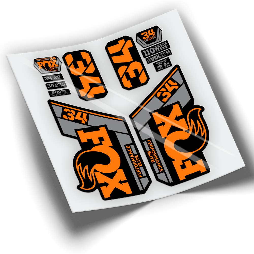 REF:VP418 Stickers Compatible with FOX 34 ELITE 2021-2025 BICOLOR MTB Fork, Stickers, Stickers, Vinyl Decals for Mountain Bikes (ORANGE)