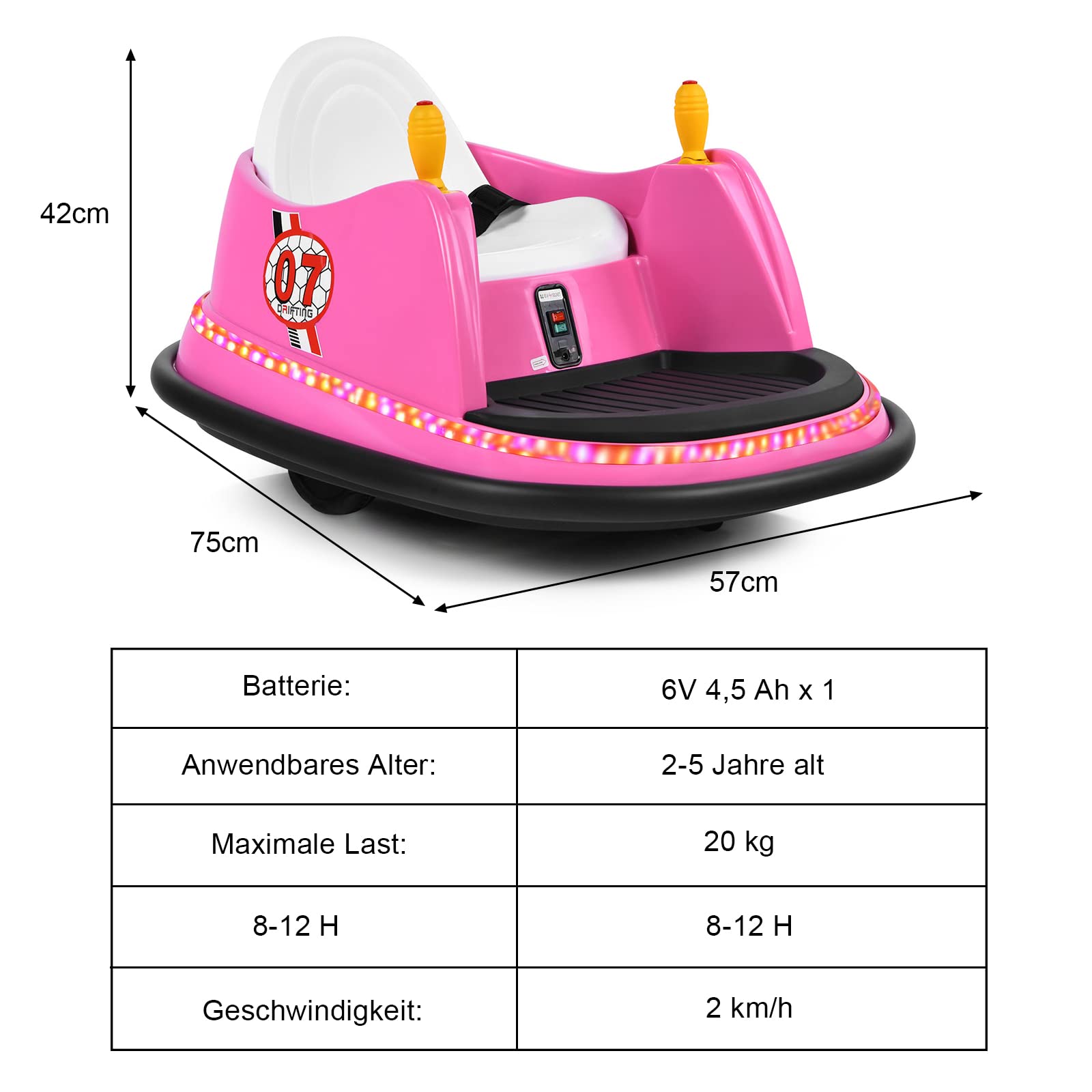 GOPLUS 6V Elektro Autoscooter mit 2,4 GHz Fernbedienung, Kinderfahrzeug 360 Grad, mit bunten Lichtern, EIN-Tasten-Start, Sicherheitsgurt, Musik, Hupe, für Kinder von 2-5 Jahren, bis zu 2km/h (Rosa)