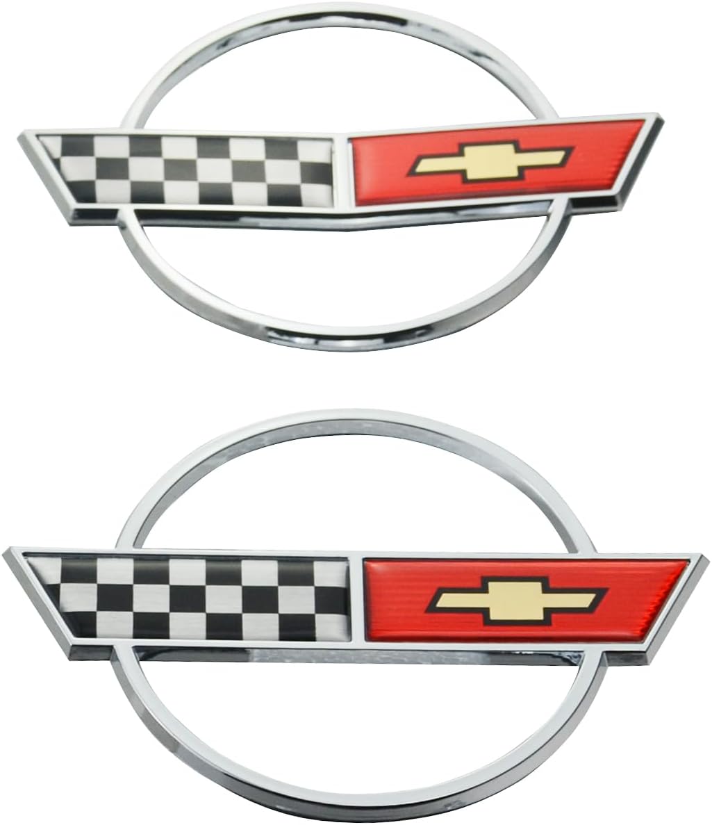 C4 Corvette Front Nose Emblem Plus Gas Fuel Lid Emblem 3D Badge Nameplate Cross Flag Restoration Both Front and Rear Emblems Fits for 91 Through 96 Corvettes (Silver Red)