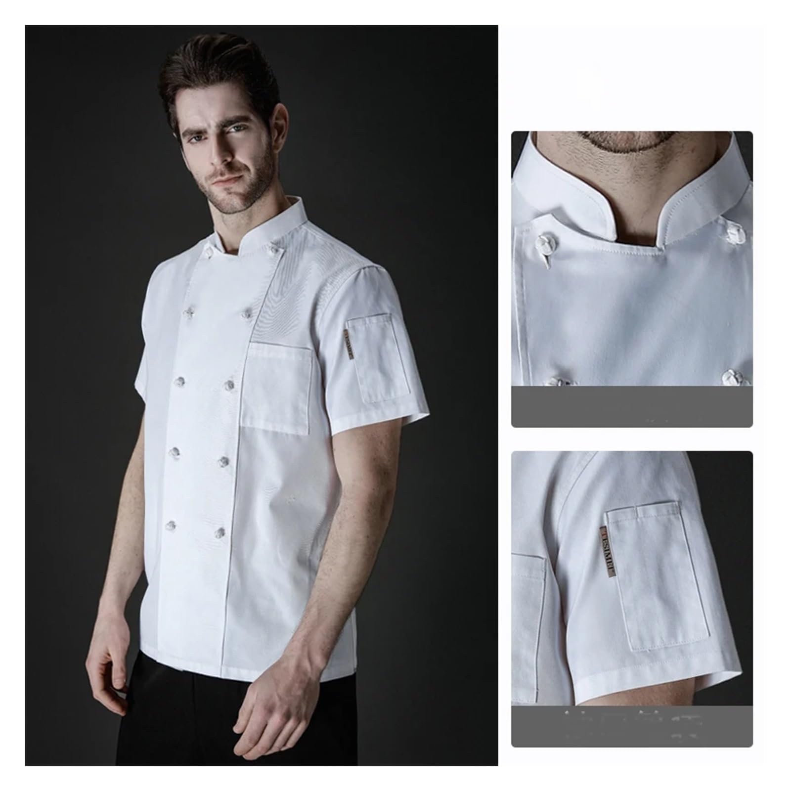 Giacca da cuoco estiva, giacca doppiopetto, abbigliamento lavoro for hotel, ristoranti, panetterie, uomini, uniforme professionale, camicia bianca per Cucine, Ristoranti, Hotel