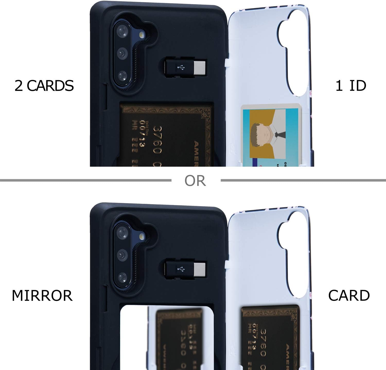 TORU CX PRO Case for Galaxy Note 10, with Card Holder | Slim Protective Cover with Hidden Credit Cards Wallet Flip Slot Compartment Kickstand | Include Mirror, Strap, USB Adapter - Flowers