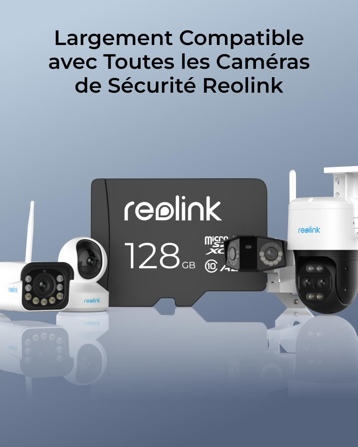 Reolink Carte Mémoire 128Go microSDXC Class 10 A2 U3 TF Compatible Caméra Surveillance