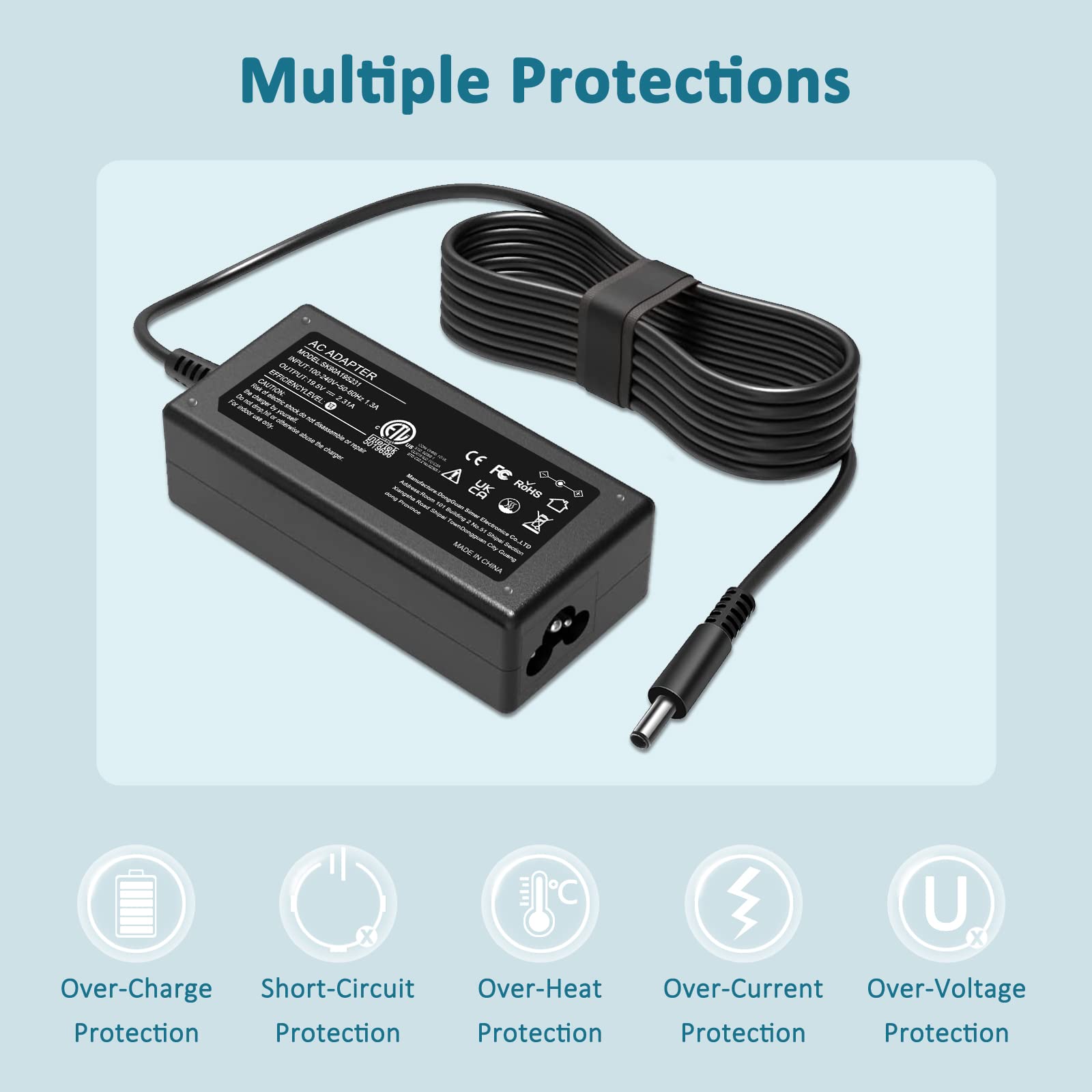 45W AC Charger For Dell Inspiron 11, 13, 14, 15, 17 3000/5000/7000 Series Laptops