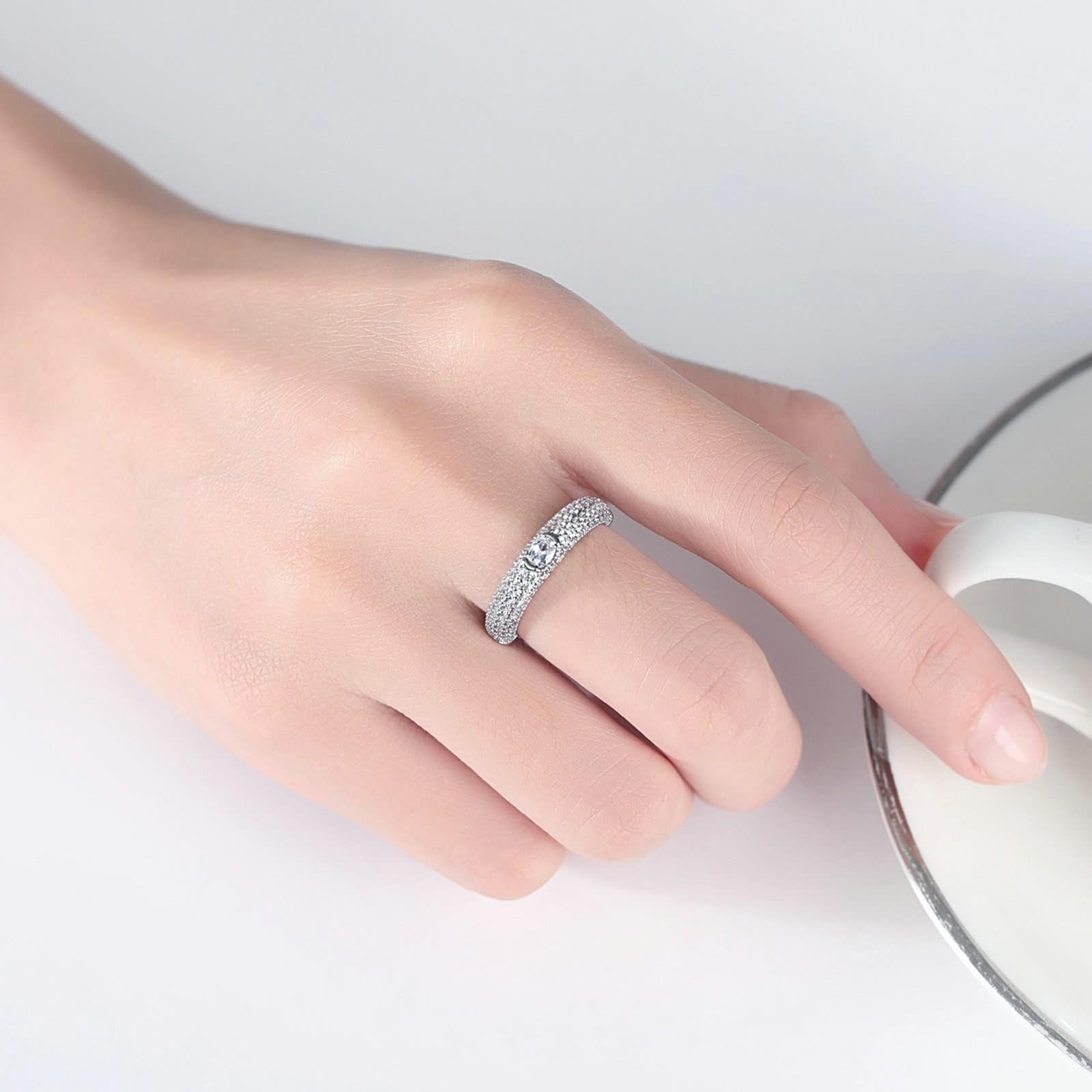 9 Karat Weißgold Verlobungsring Labordiamant Weiß, Ring Für Freundin Micro Pave Labordiamant