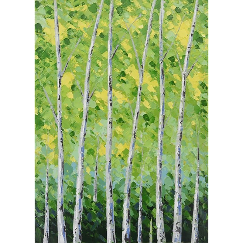 Peinture à l'huile de bouleau abstraite moderne verte sur toile
