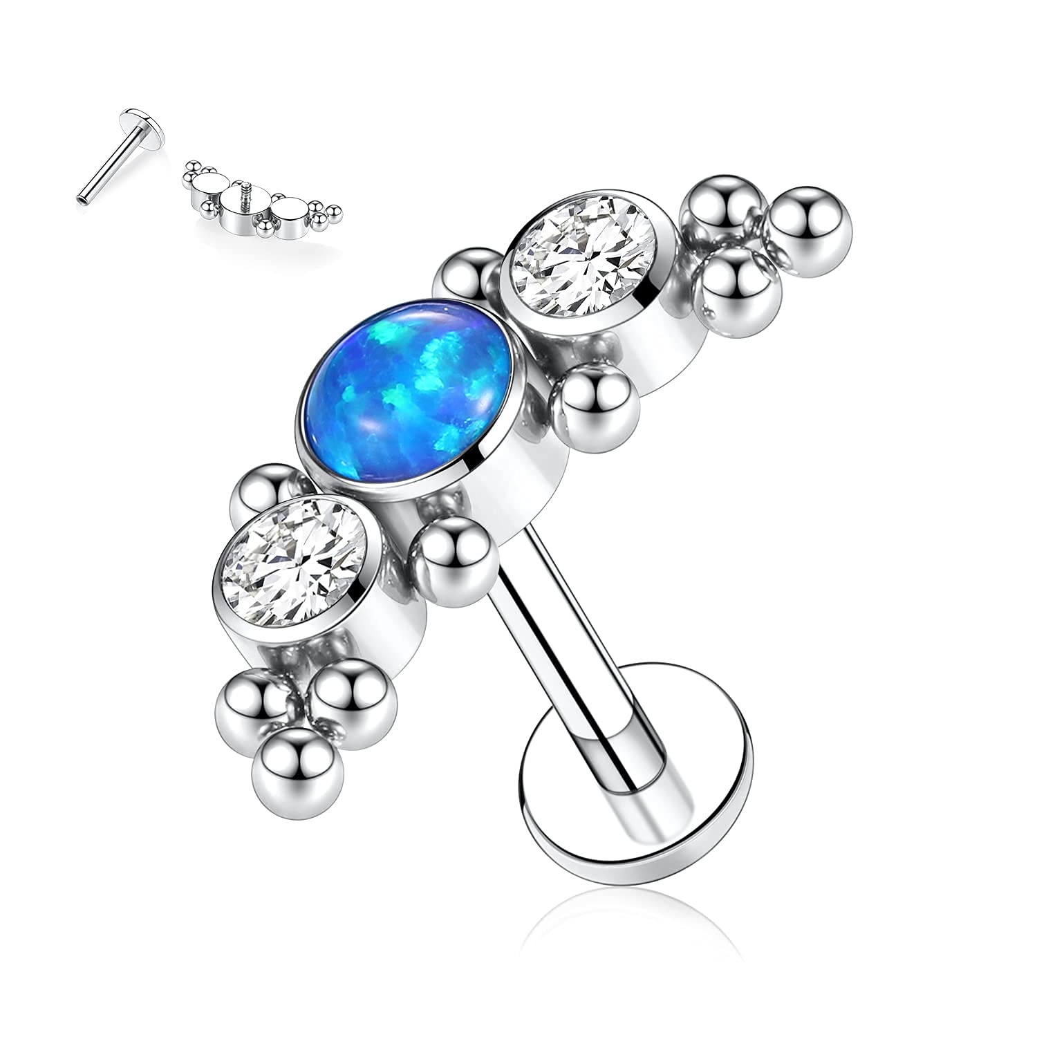 hengkaixuan 16G Titanium Labret Studs - Internally Threaded Flatback - Unisex - Silver - Piercing Jewellery - 1